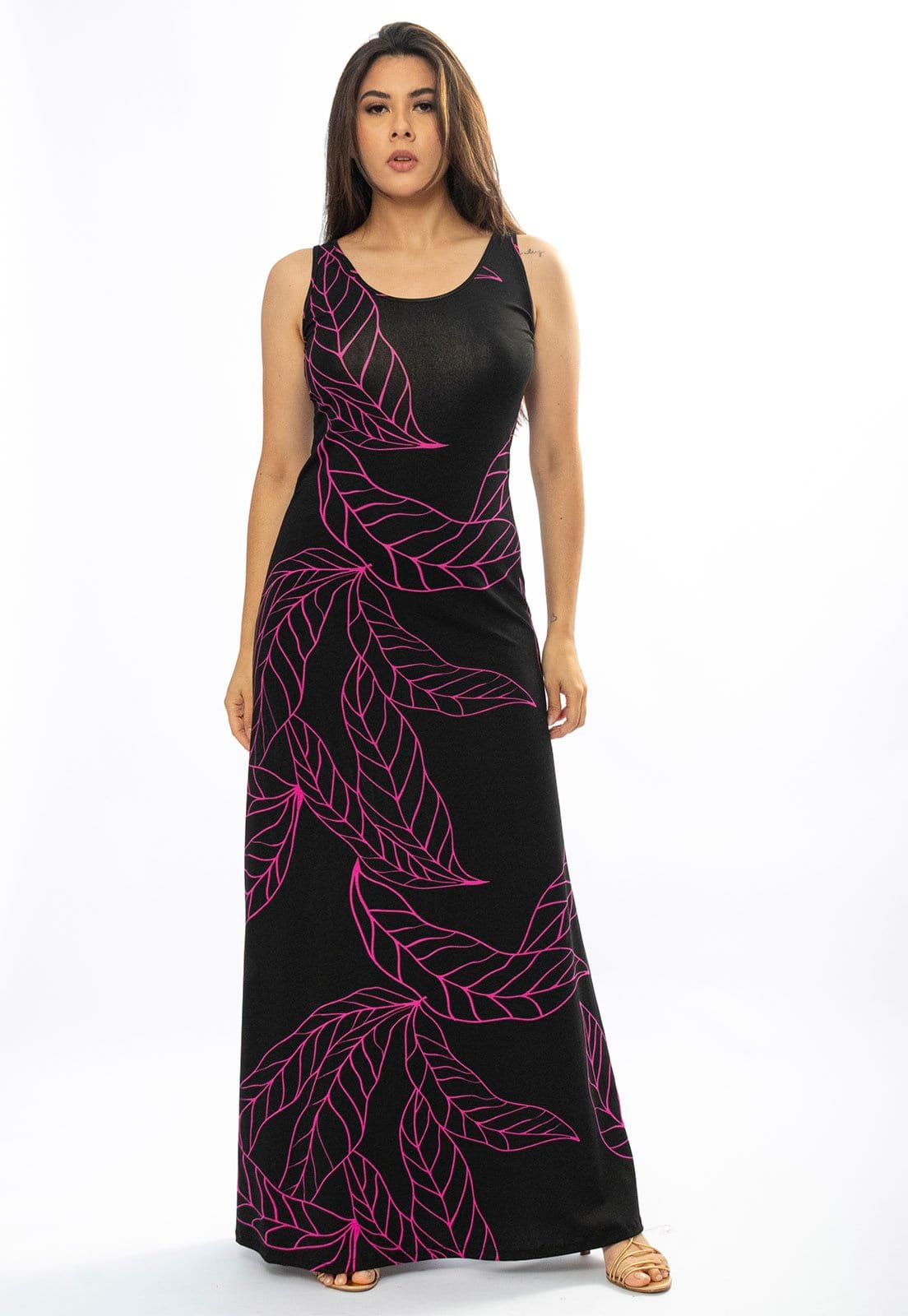 Vestido Longo Cabanafree Butiá Malha Regata Estampa Antúrios