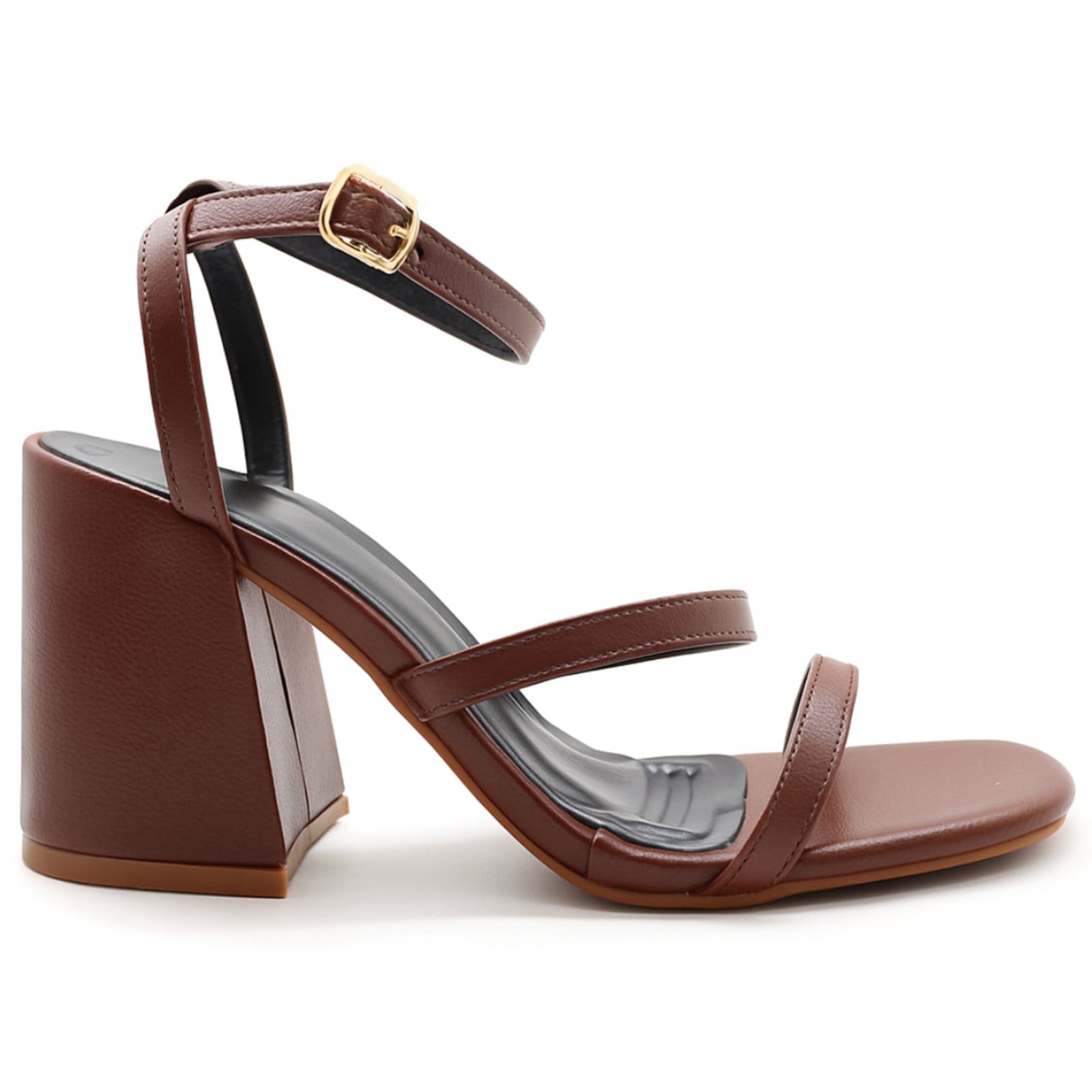 Vista 2 Sandália Feminina Básica Salto Bloco Tiras Delicadas Cacau 12001 Hannah Footwear marrom