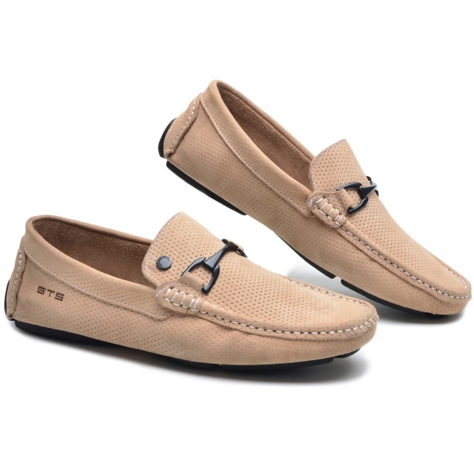 Vista 2 Mocassim Drive Couro Masculino Costurado À Mão Pontilhado Casual Macio Confortável Gelo FRANCA GRIFFE branco