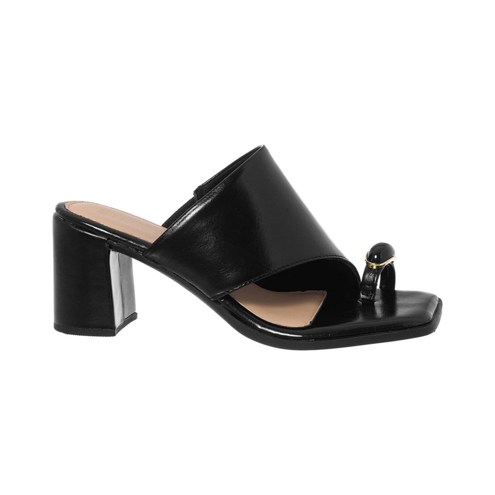 Vista 2 Sandália Tamanco Feminino Dedo Salto Casual Confortável Stessy Shoes preto