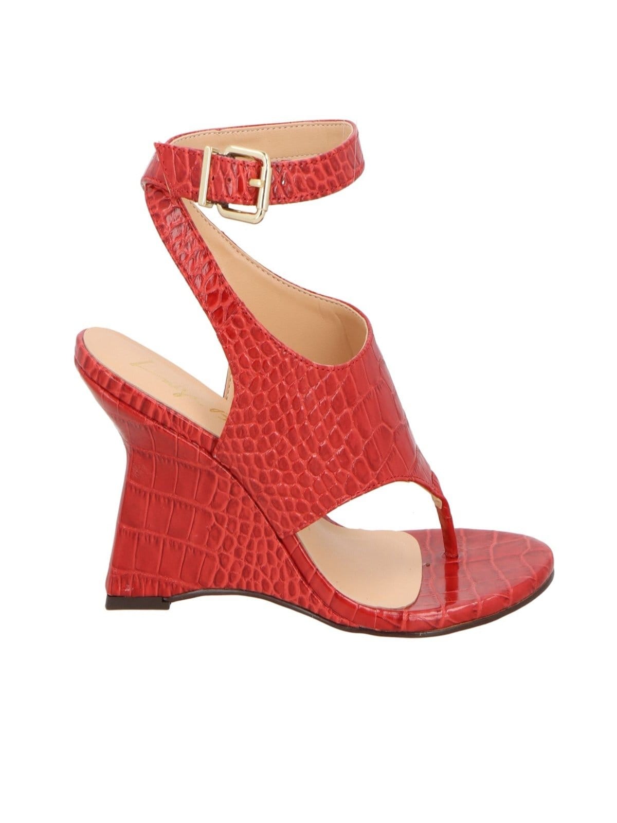 Vista 2 Sandalia Luiza Barcelos Anabela De Dedo Em Couro Croco Luiza Barcelos vermelho