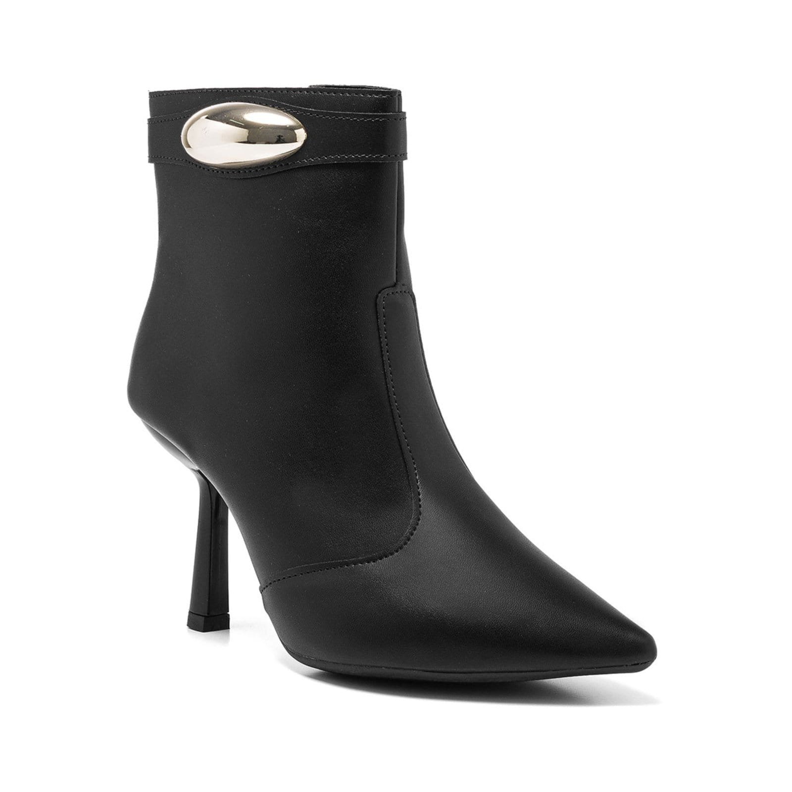 Vista principal Bota Feminina Cano Curto Bico Fino Salto Alto Lesma Elegante Preta Stessy Shoes preto