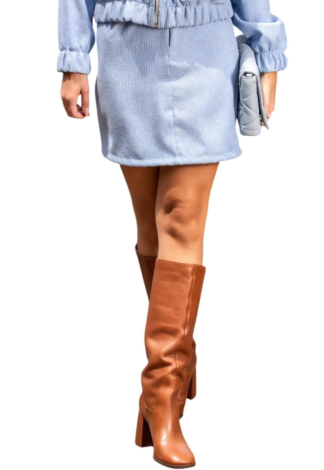 Vista principal Saia Em Tecido Cotelê Claro Quintess azul