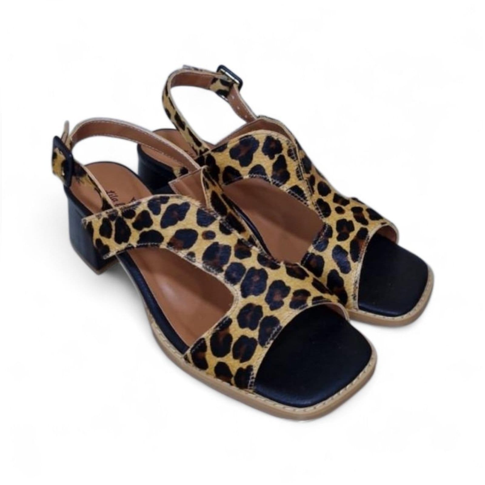 Vista 2 Sandália Feminina Dinapoli em Couro 916-05 Animal Print Dinapoli onça claro/preto