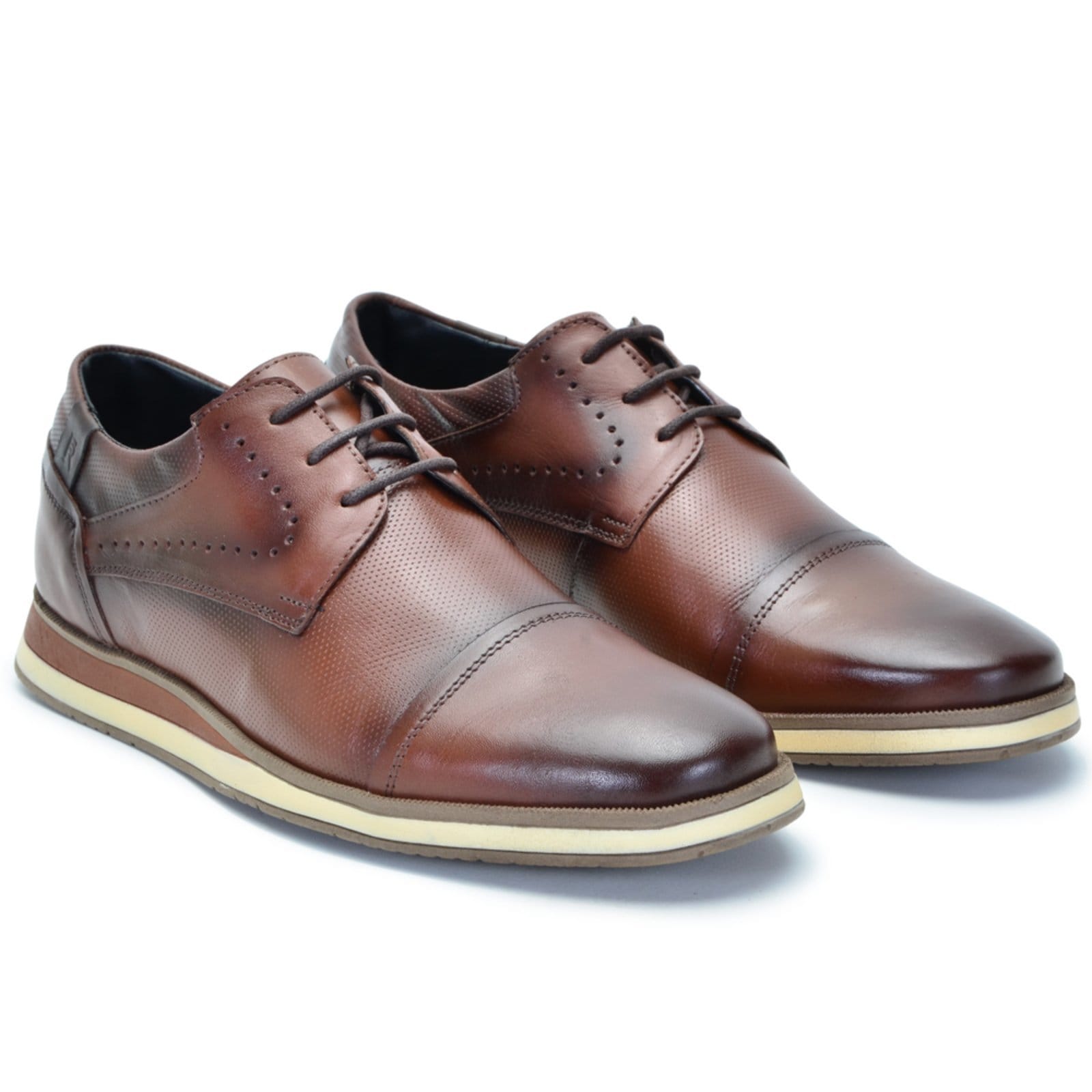 Vista 2 Sapato Social Bico Redondo Masculino Em Couro Café 25505 Ferrile marrom