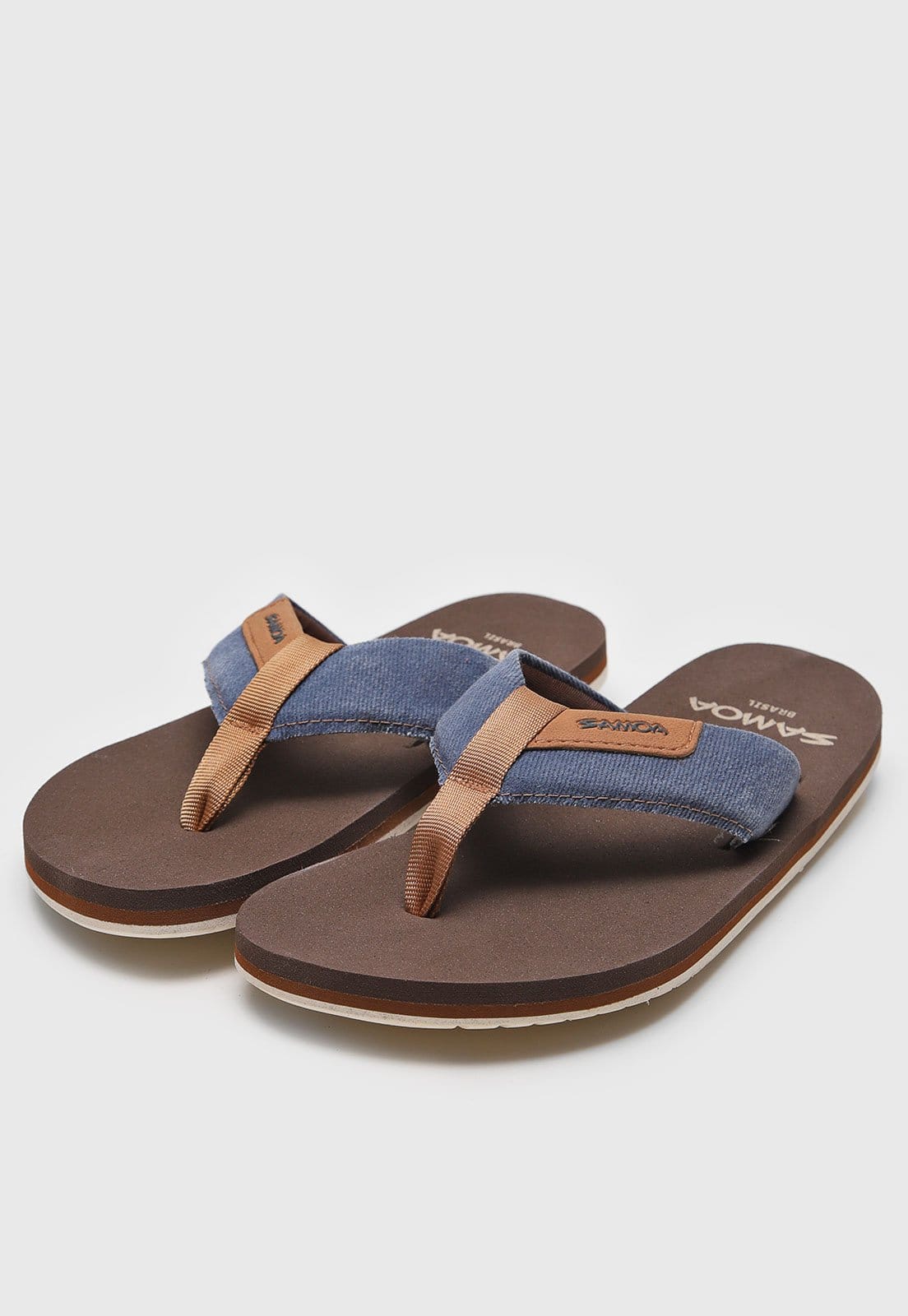 Vista 2 Chinelo Samoa Dedo Tira Comfort Marrom e Azul Samoa marrom azul