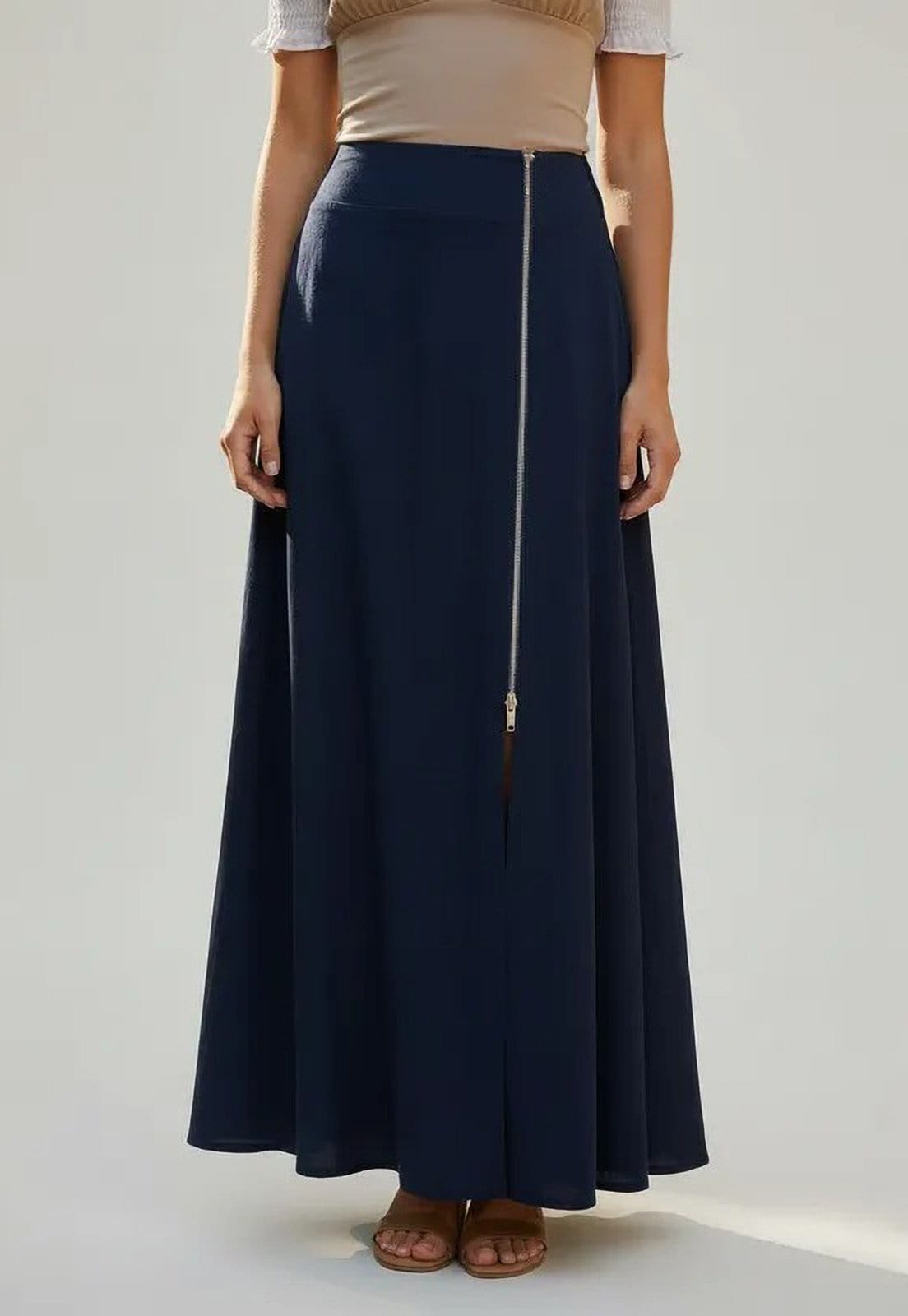 Vista 2 Saia Midi com Zíper Cabanafree azul marinho