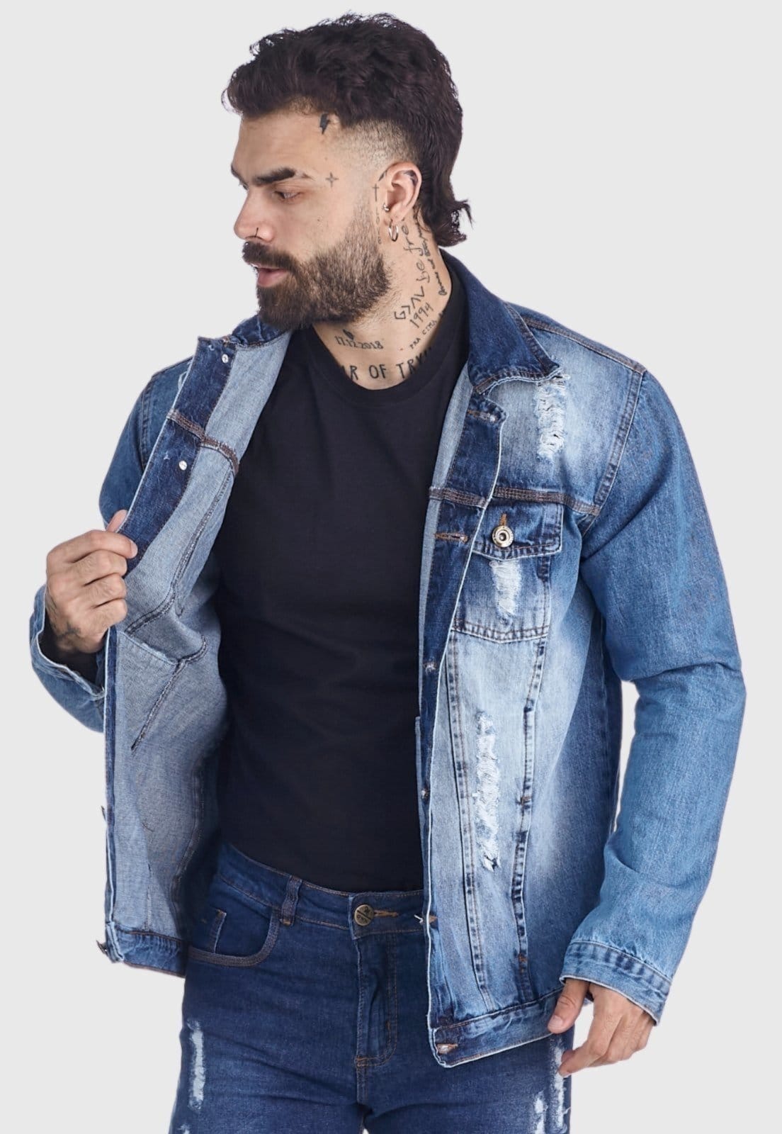 Vista 2 Jaqueta Jeans HNO Jeans Destroyed Premium HNO Jeans azul