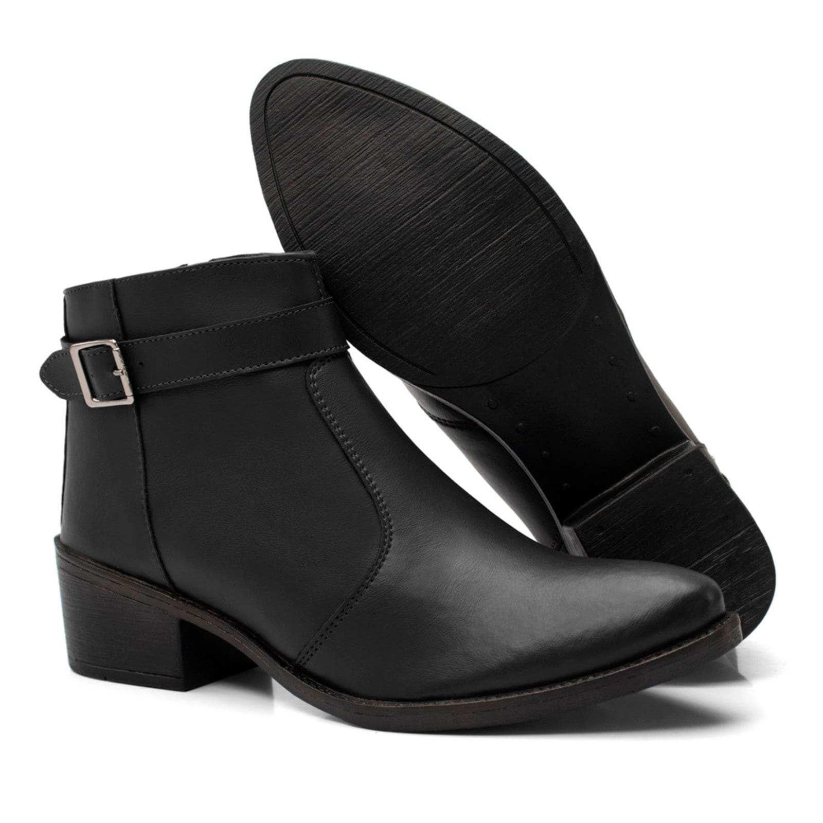 Vista 2 Bota Feminina Lavini Coturno Bico Fino Fivela Cano Curto Preta Lavini Shoes preto