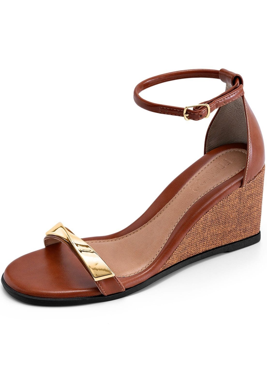 Sandália Feminina Lumiss Anabela Bico Redondo Juta Enfeite Metalizado