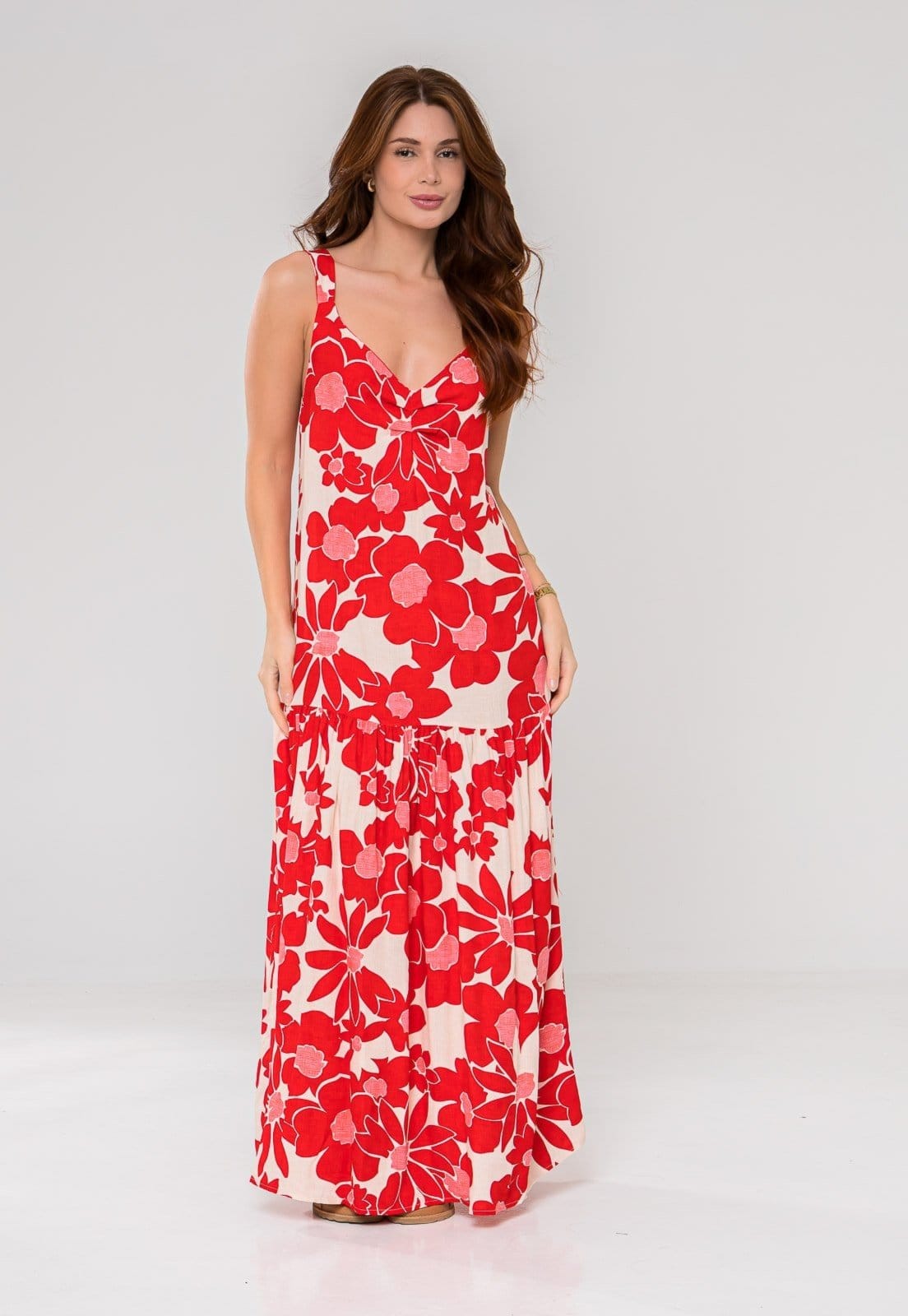 Vista principal Vestido Aura Longo Valesca Floral Aura vermelho
