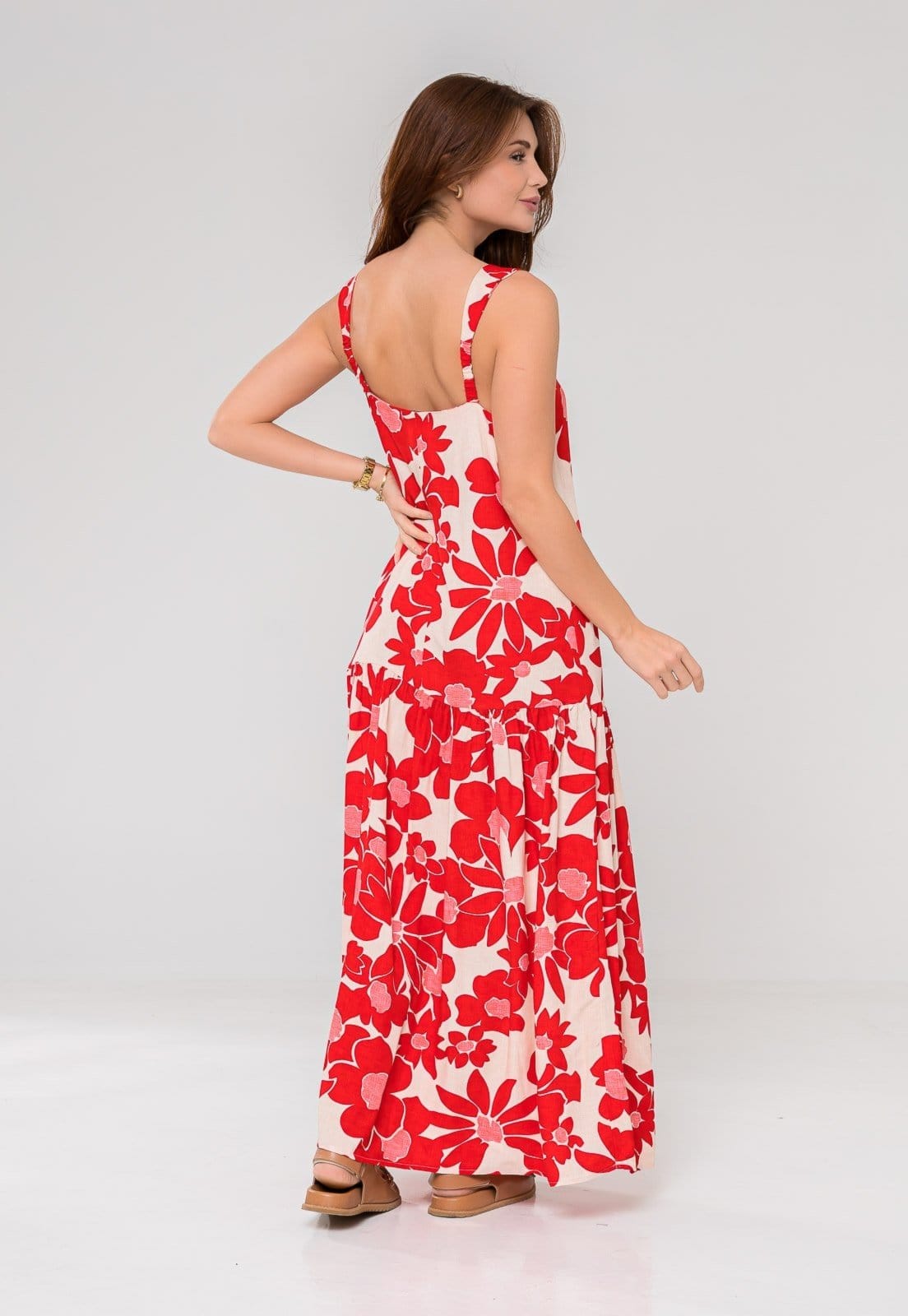 Vista 2 Vestido Aura Longo Valesca Floral Aura vermelho