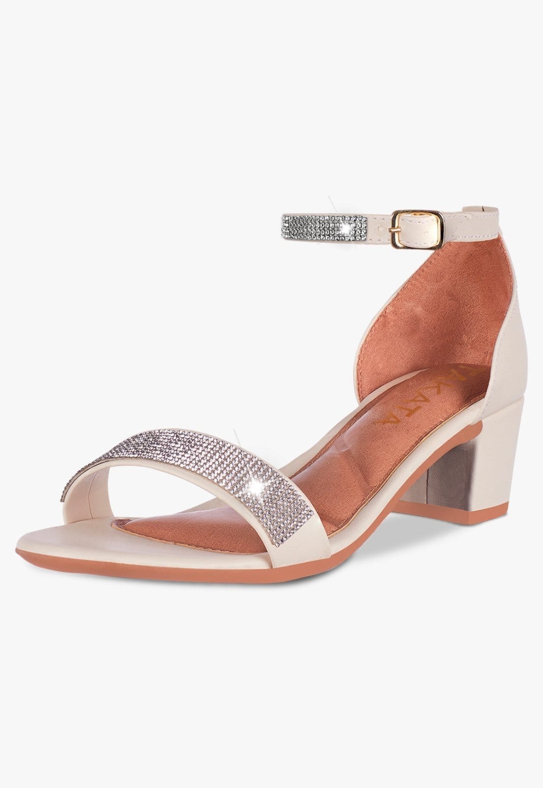 Vista principal Sandália Feminina Salto Quadrado Grosso Baixo Manta Strass Brilho Confortável Festa Off White TAKATA BY RAFAEL TAKATA off-white white