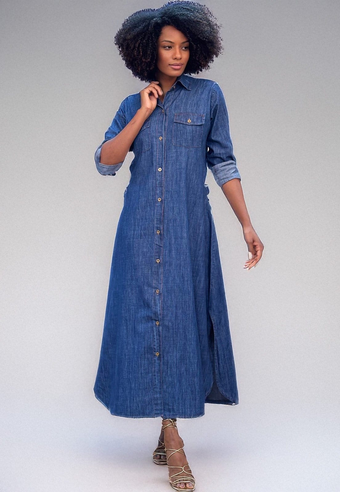 Vista 2 Vestido Cabanafree Chamise longo Jeans Cabanafree azul