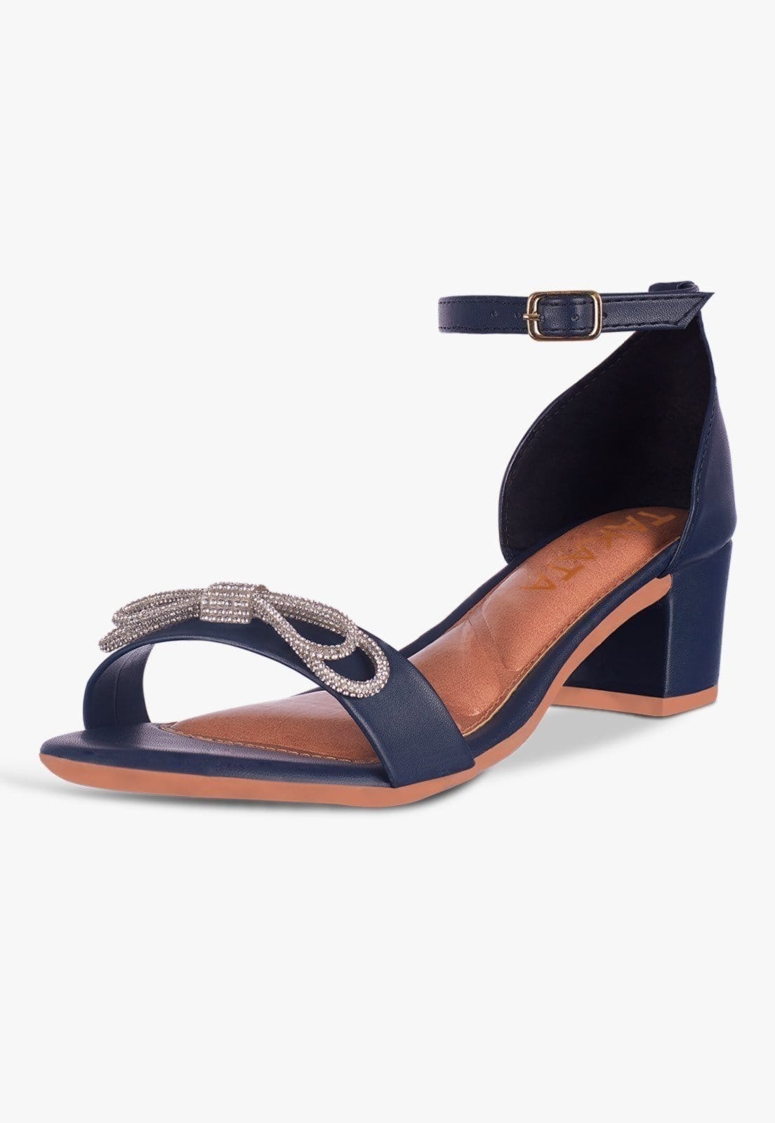 Vista principal Sandália Feminina Salto Bloco Quadrado Baixo Sapato Laço Cristal Marinho TAKATA BY RAFAEL TAKATA azul marinho