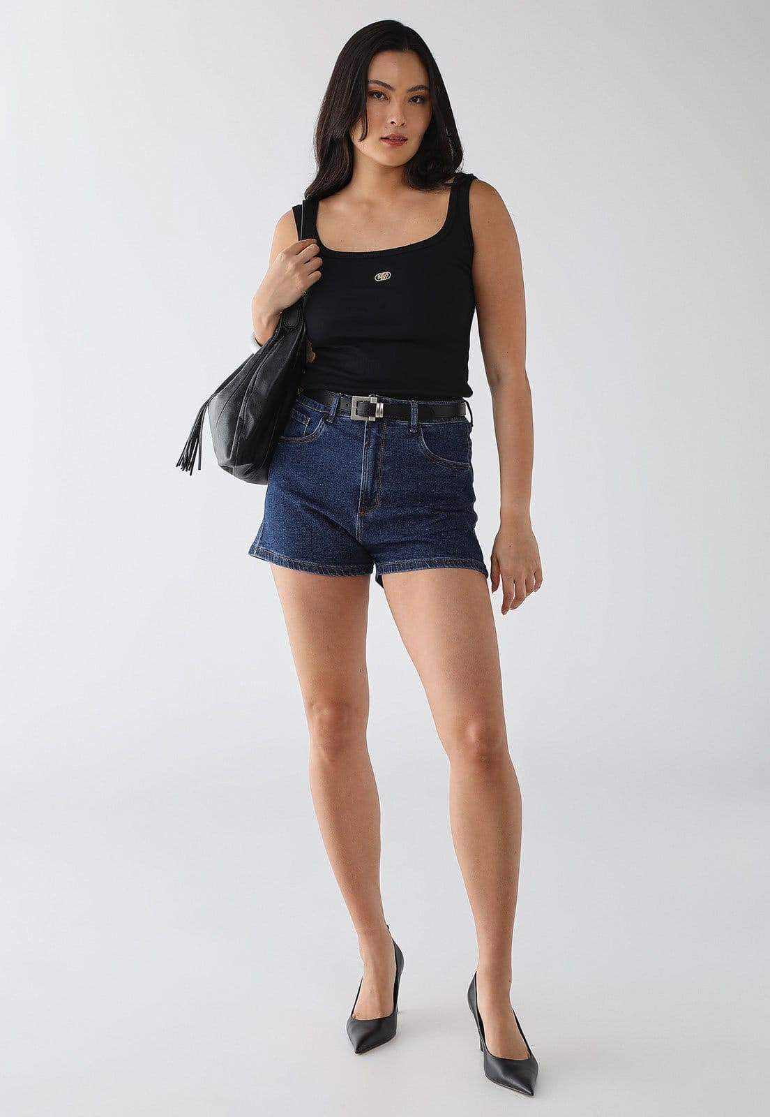 Vista 2 Short Jeans Feminino Lança Perfume Confort High Escura Lança Perfume azul