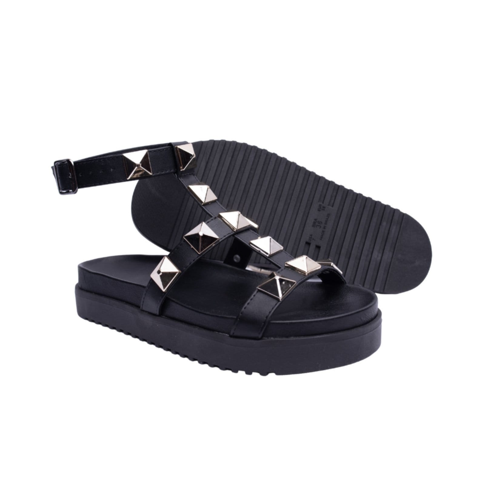 Vista 2 Sandalia Papete Rasteira Feminina Preta Piramide Sola Alta TELLINI STORE preto