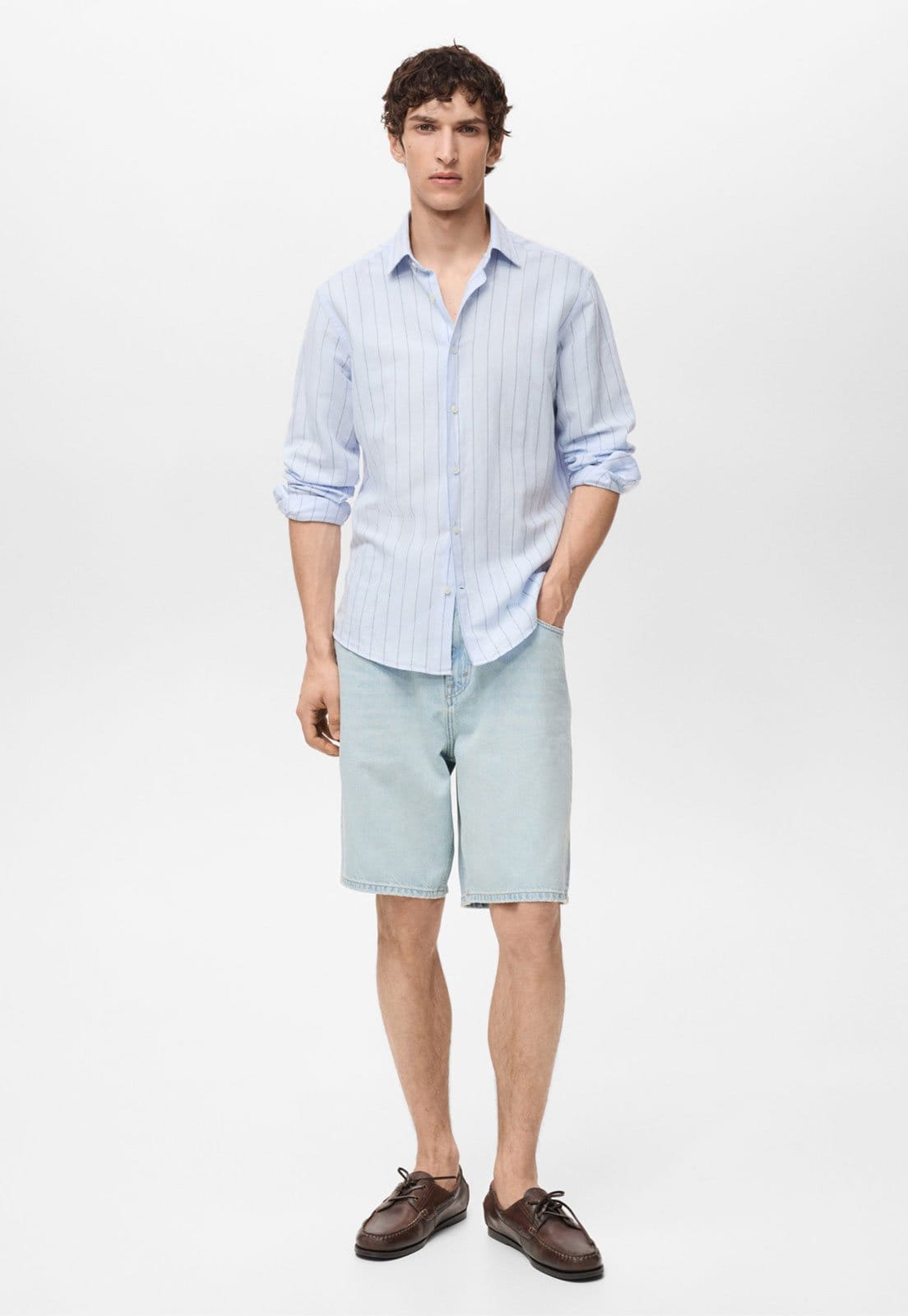 Vista 2 Bermuda Jeans Mango Reta Onda Mango azul