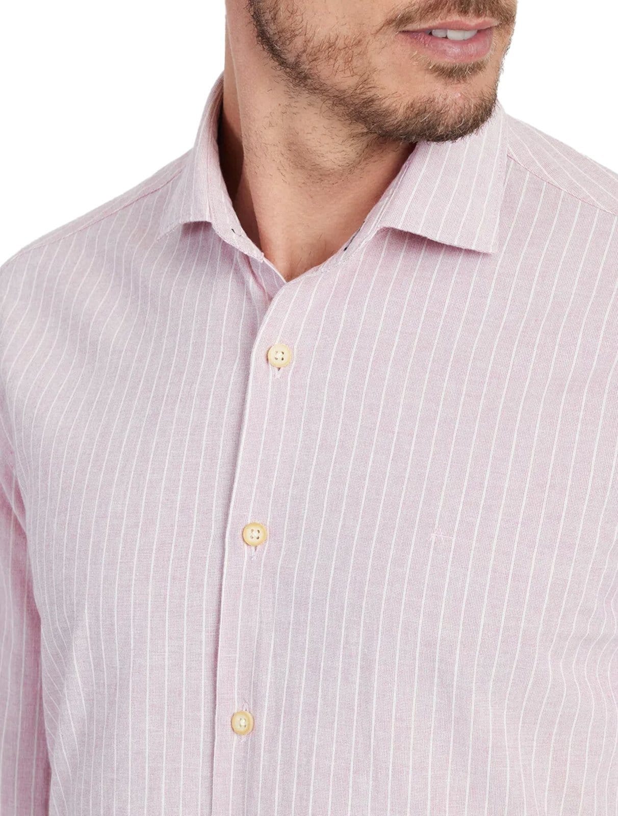 Vista 2 Camisa Aramis Masculina Slim Cambraia Listrada Claro Aramis rosa