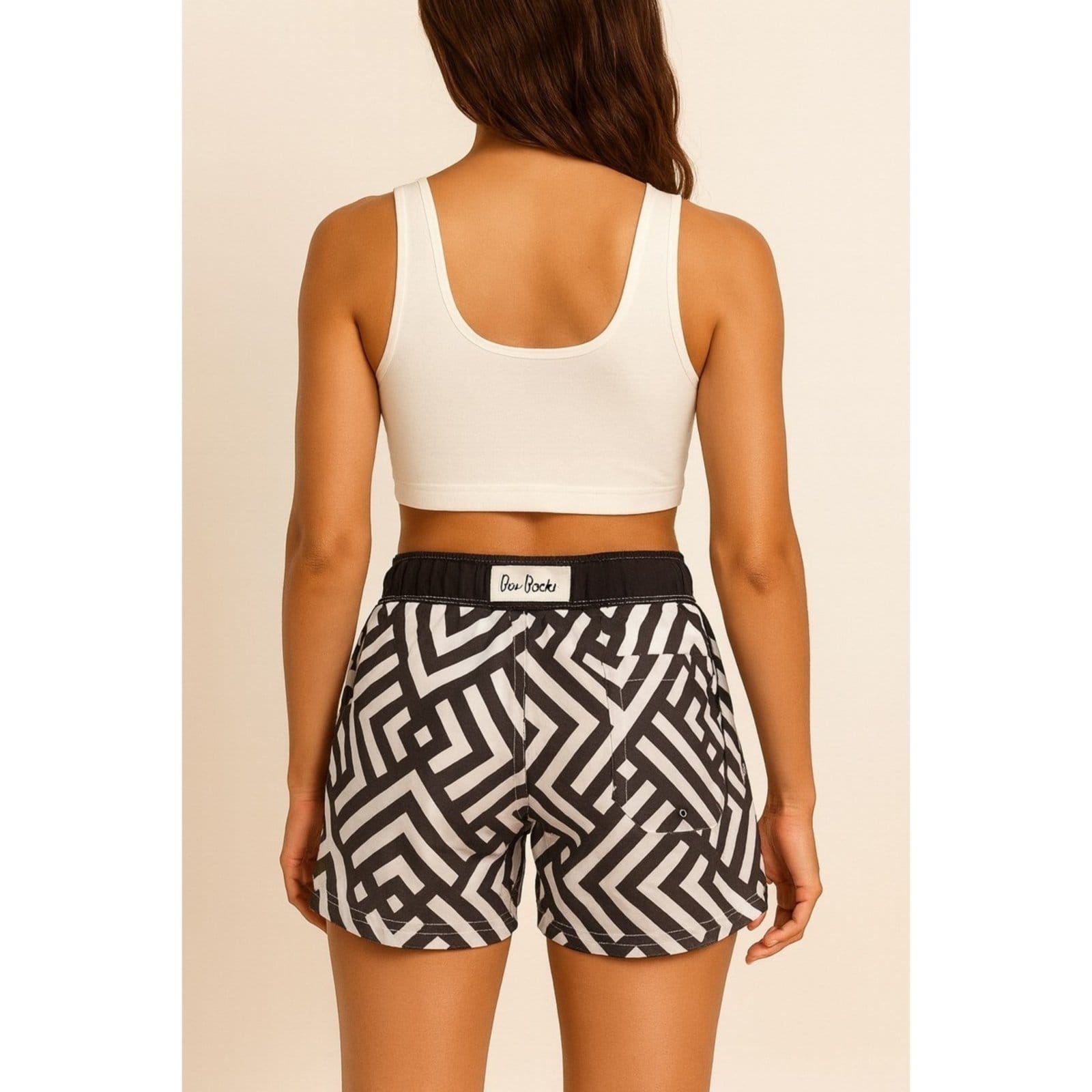 Vista 2 Shorts Praia Estampado Mini Bag Secagem Rápida Summer Body branco/preto