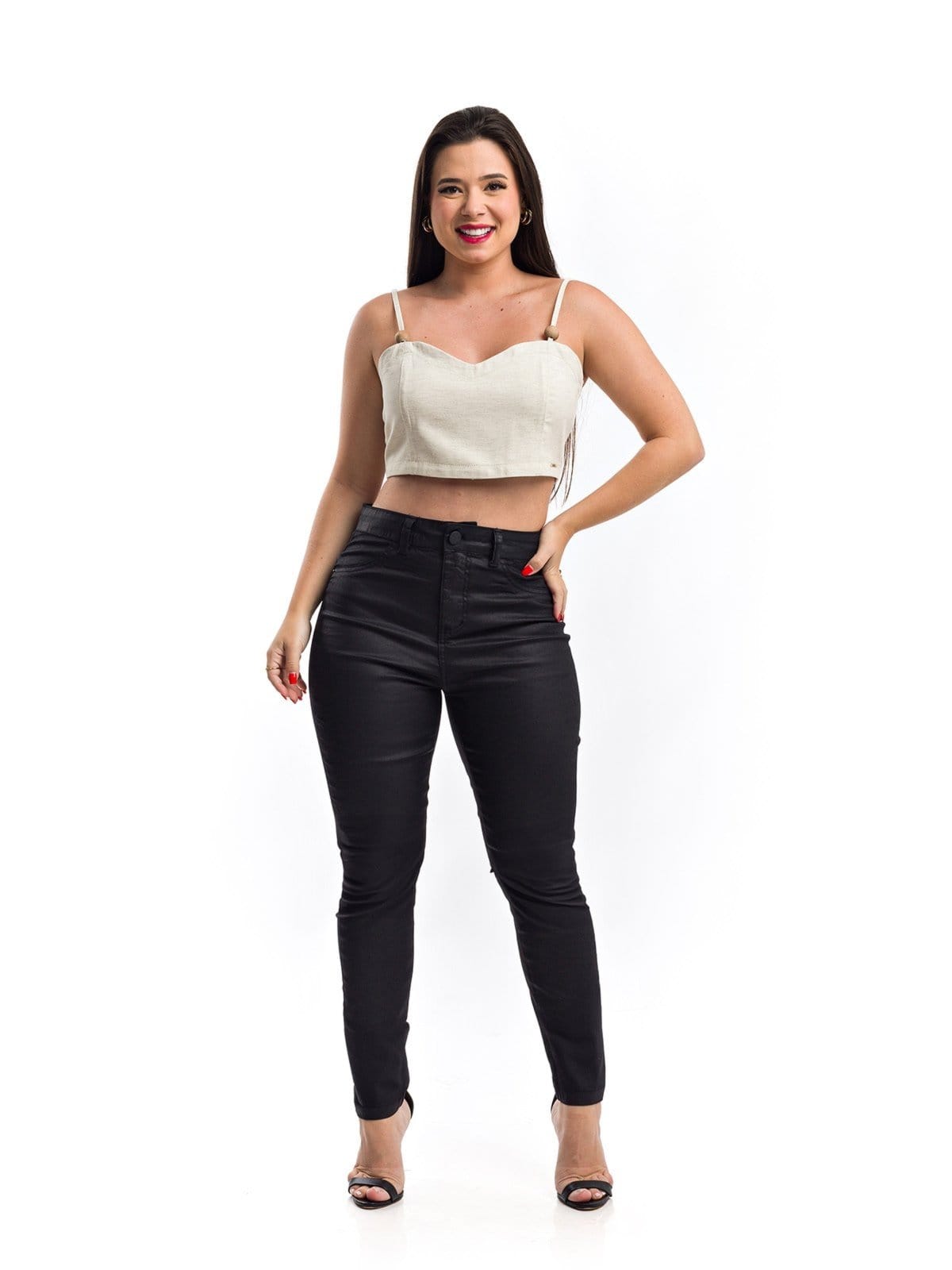 Calça Cigarrete Restrito Jeans Resinada com Elastano