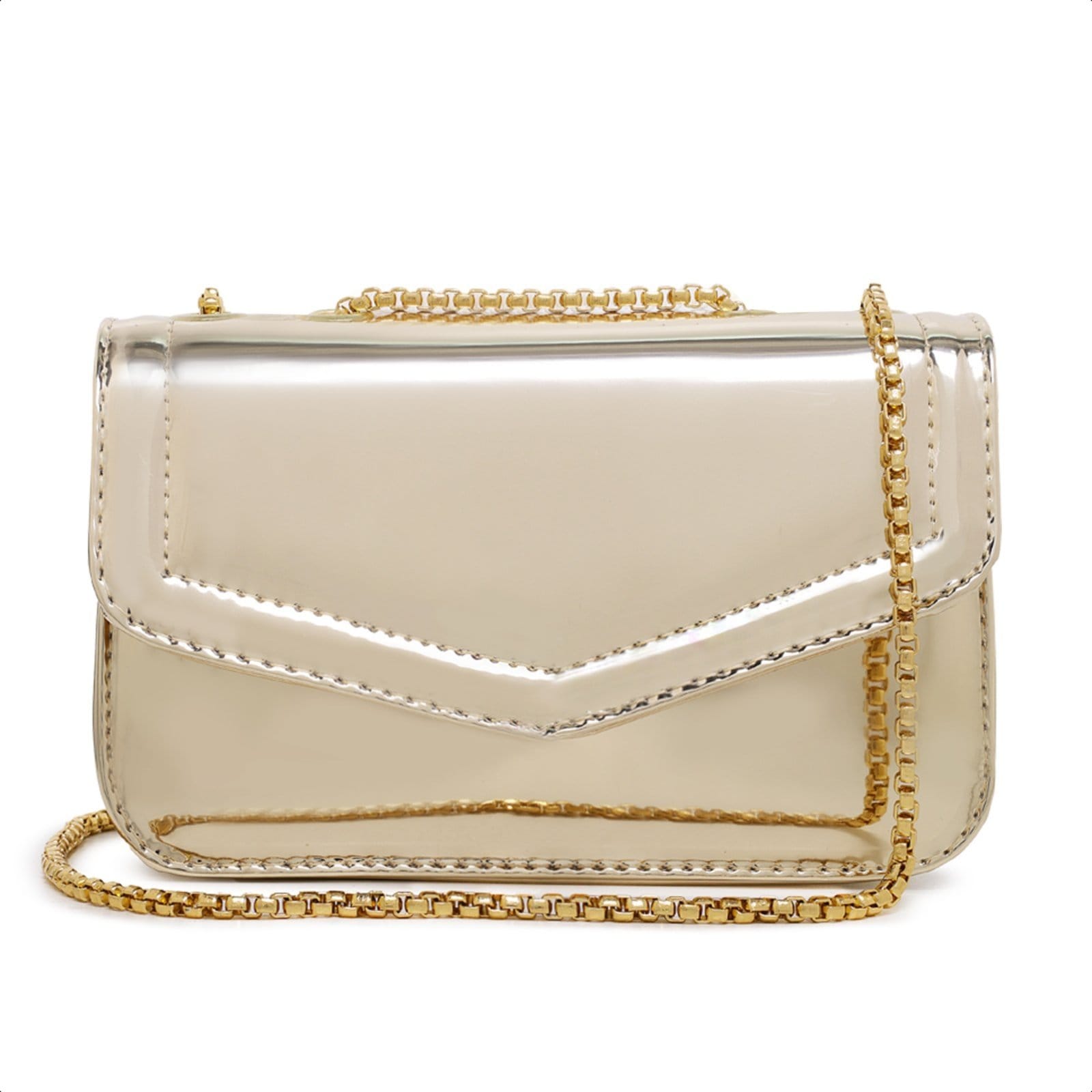 Bolsa Feminina Pequena Clutch De Ombro De Mão Alça Corrente Dourada Espelhado