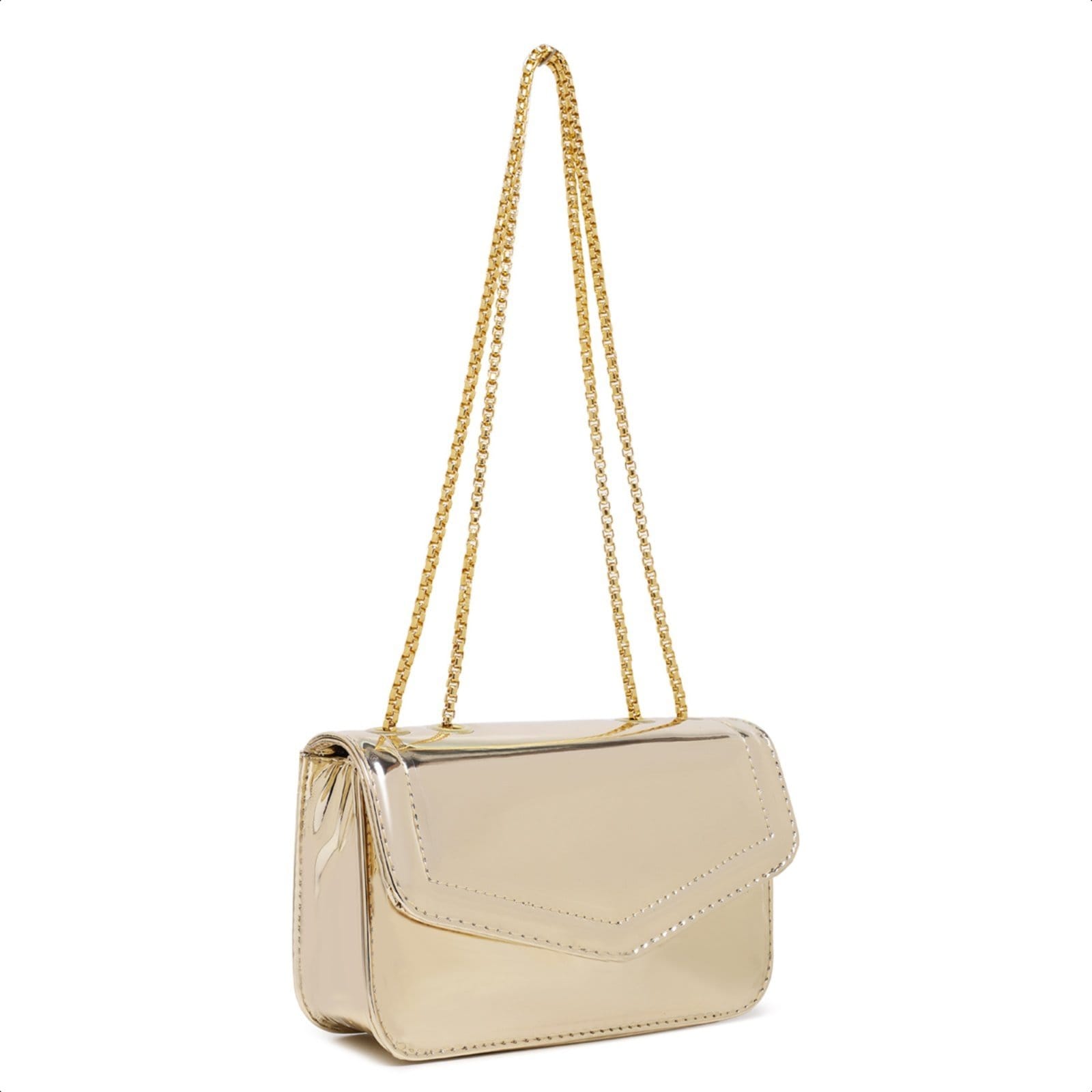 Bolsa Feminina Pequena Clutch De Ombro De Mão Alça Corrente Dourada Espelhado - 2