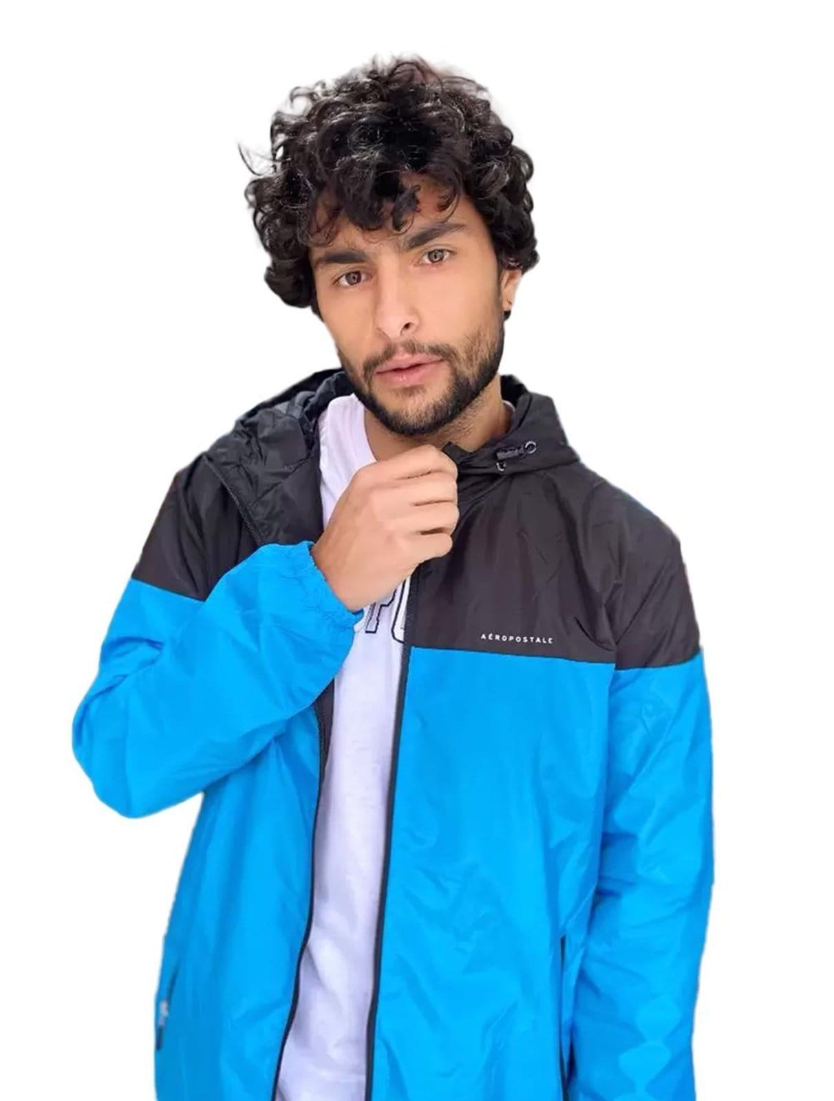Vista 2 Jaqueta Aeropostale Masculina Corta-Vento Lettering Duo Azul Claro/Preto Aeropostale preto azul