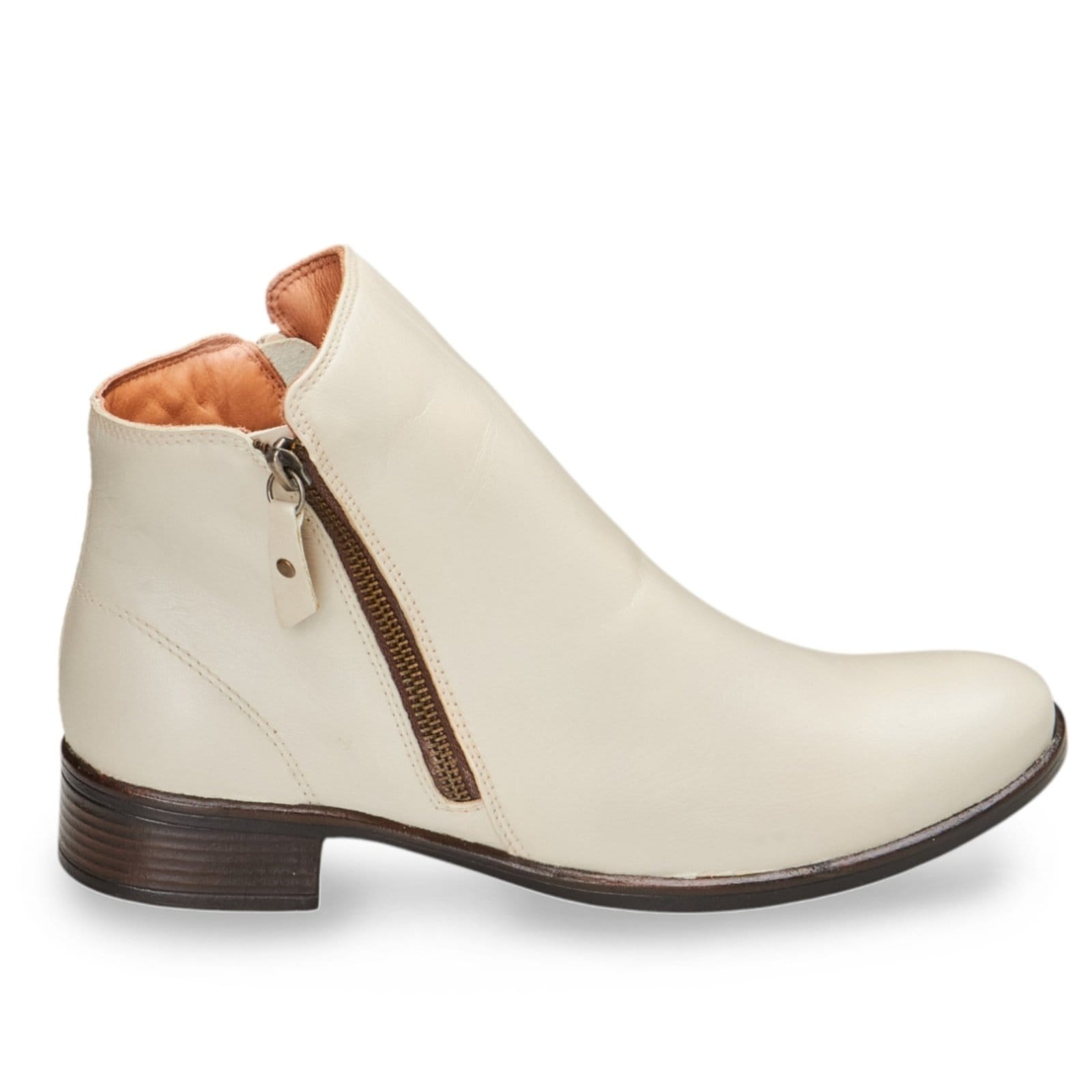 Vista principal Bota Snikgreen Botinha Cano Curto Couro Legitimo Country Off White Salto Baixo Confortável Snikgreen off-white white