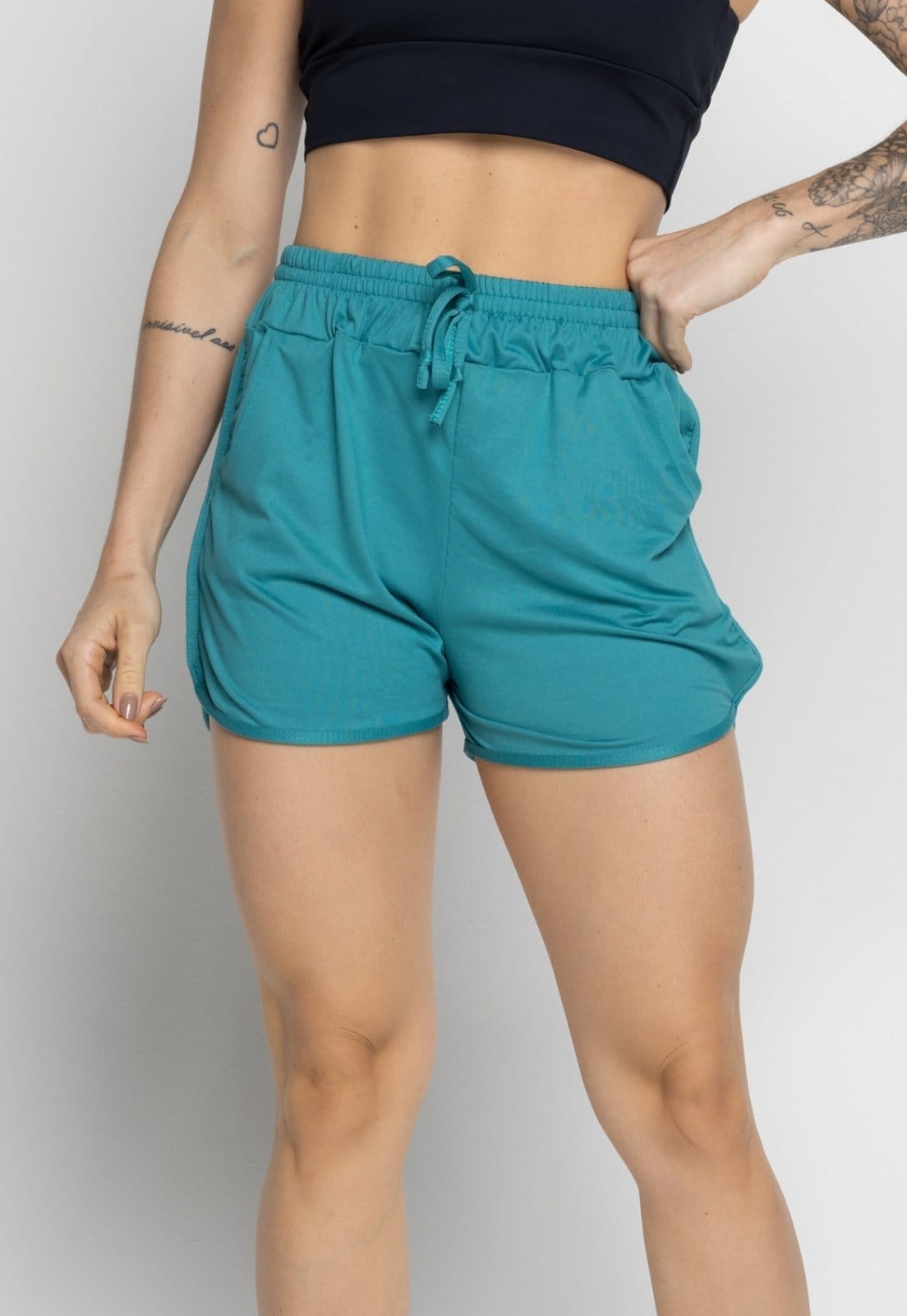 Vista principal Short Vekyo Com Bolso Feminino Moda Praia Piscina Verão Fitness Água VEKYO verde