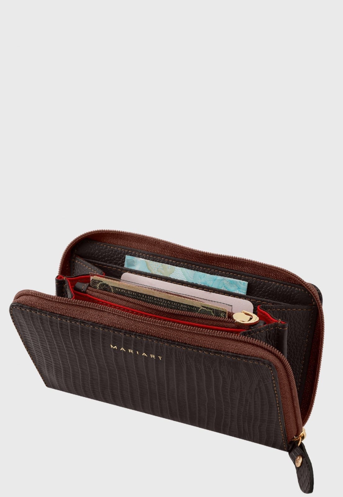 Vista 2 Carteira Couro Mariart Zíper 121N Mariart café