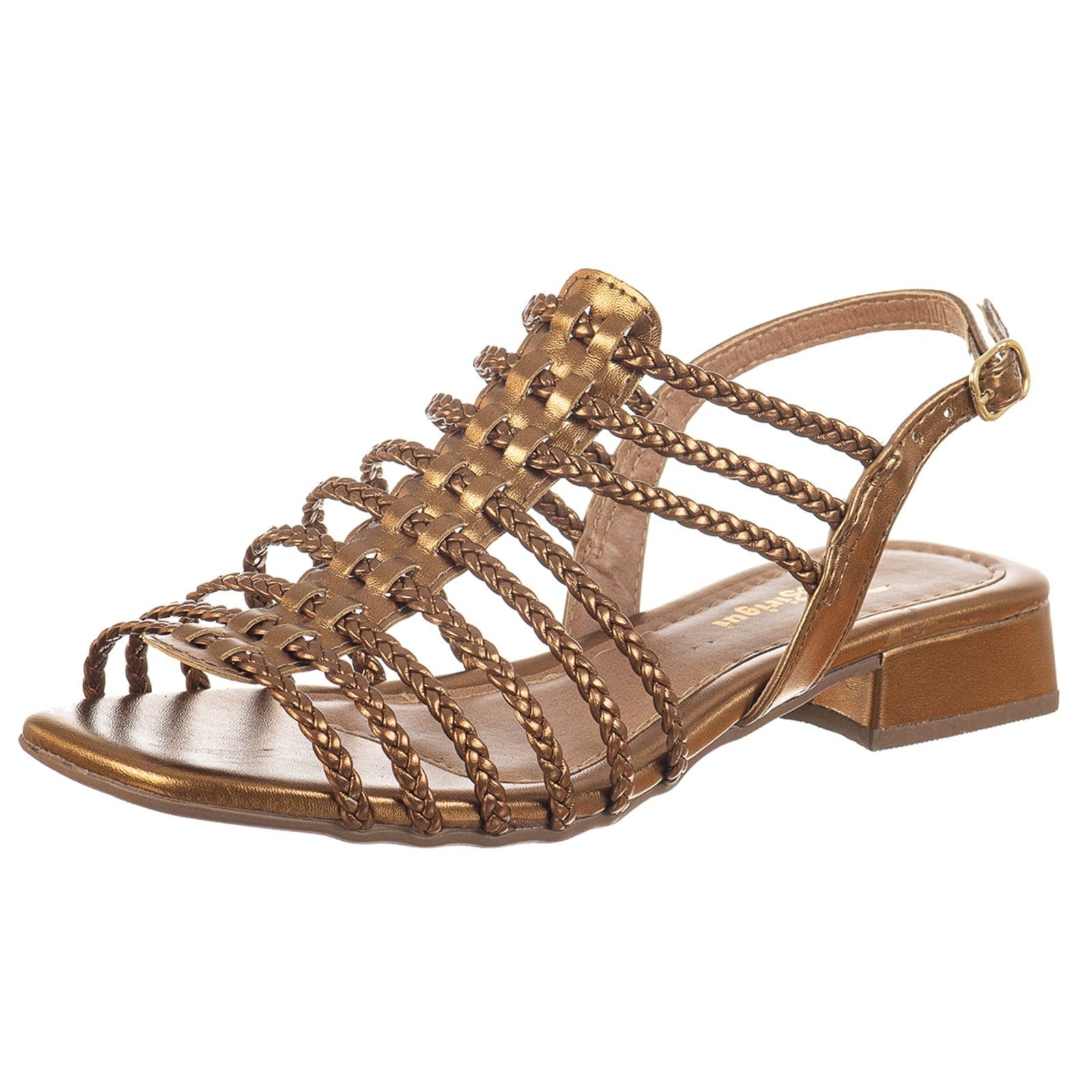 Sandália Feminina Saltinho C/ Tiras Finas de Tranças Via Birigui