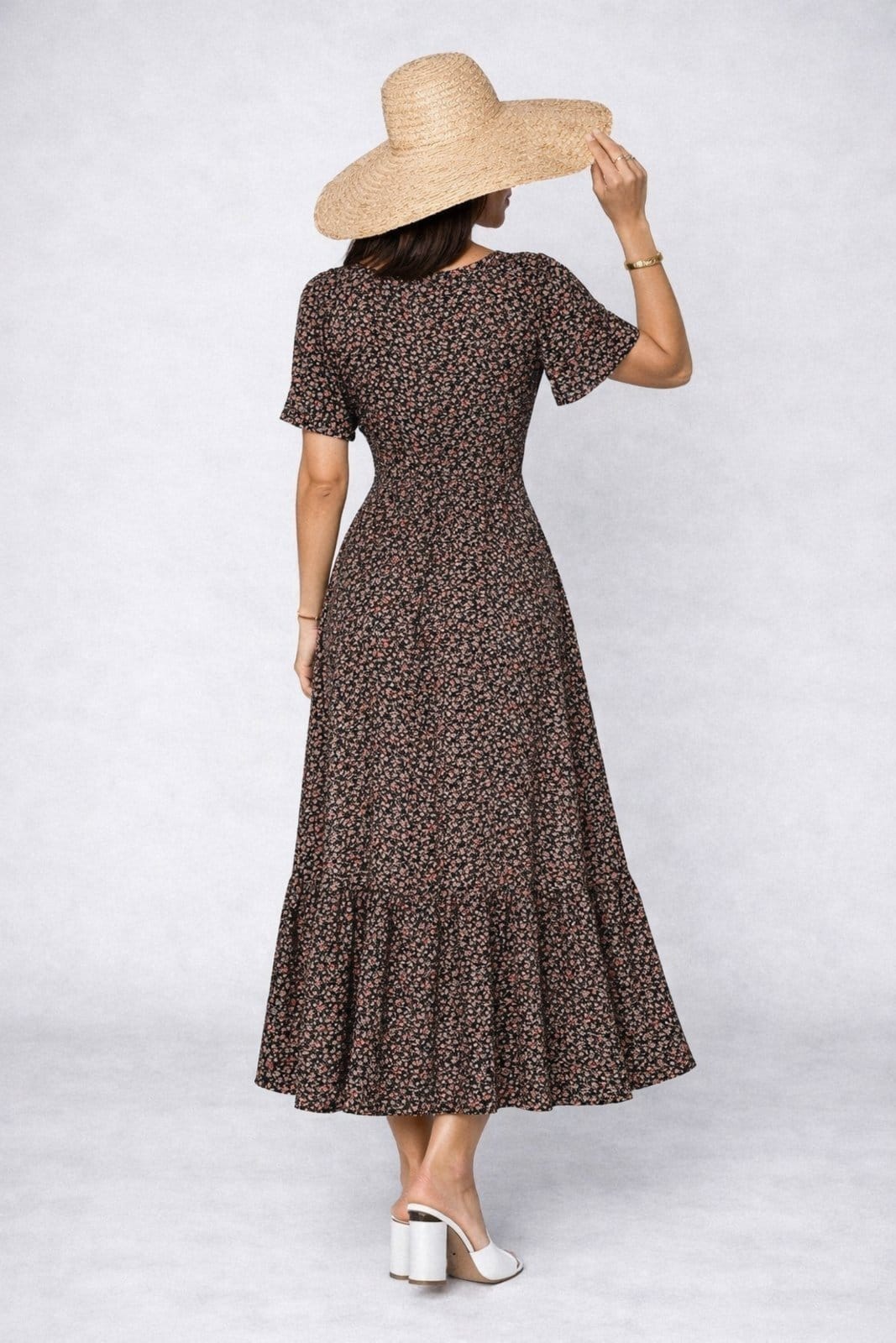 Vista 2 Vestido Longo D Bell Outlet Fashion Gola V Estampado D BELL OUTLET FASHION preto