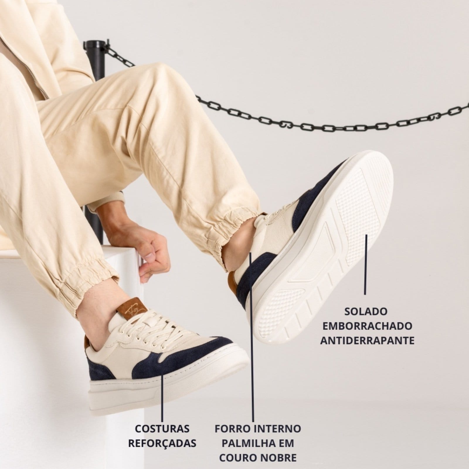 Vista 2 Tênis Masculino Sneaker Couro Legítimo Sola Alta Plataforma Casual Moderno super shoes azul/branco azul