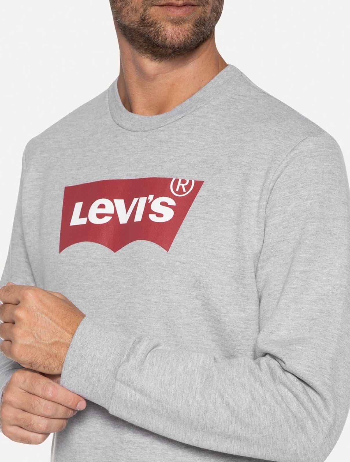Vista 2 Moletom Levis Masculino Crewneck Batwing Cinza Mescla Levis vermelho