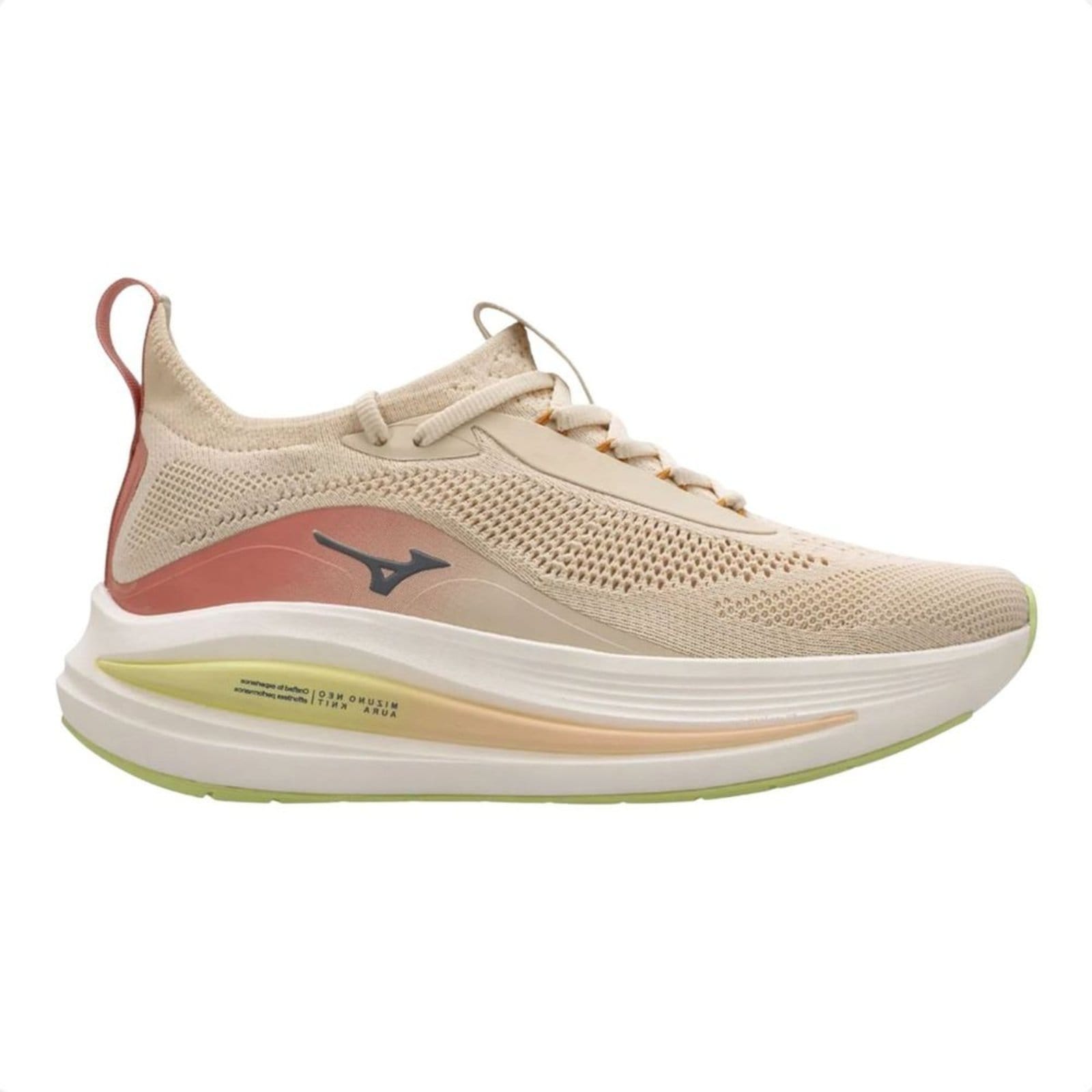 Vista principal Tênis Corrida Feminino Mizuno Neo Aura Knit Rosa Mizuno dourado rosa