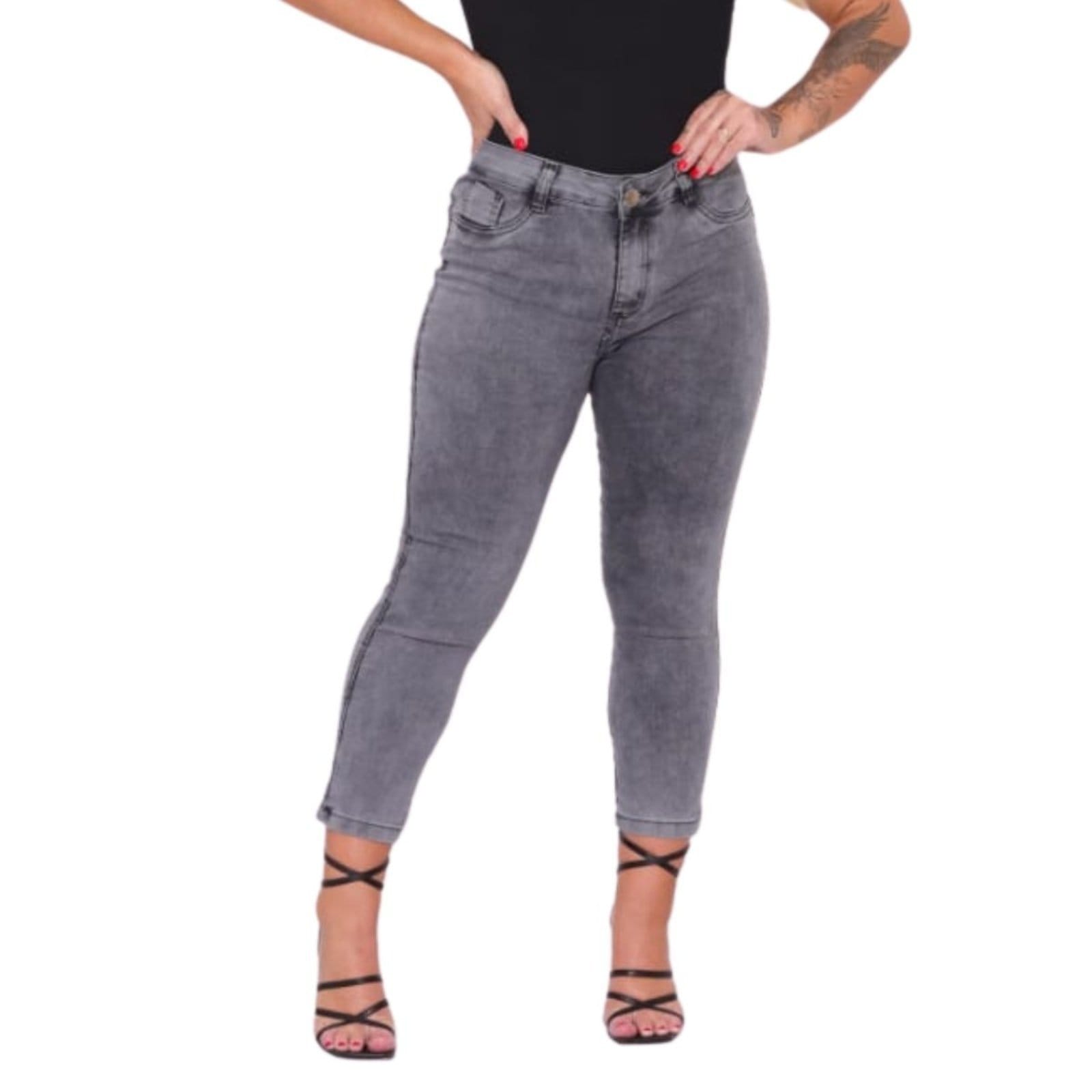 Vista principal Calça Feminina Capri Preta/Jeans Alleppo Jeans cinza/grafite