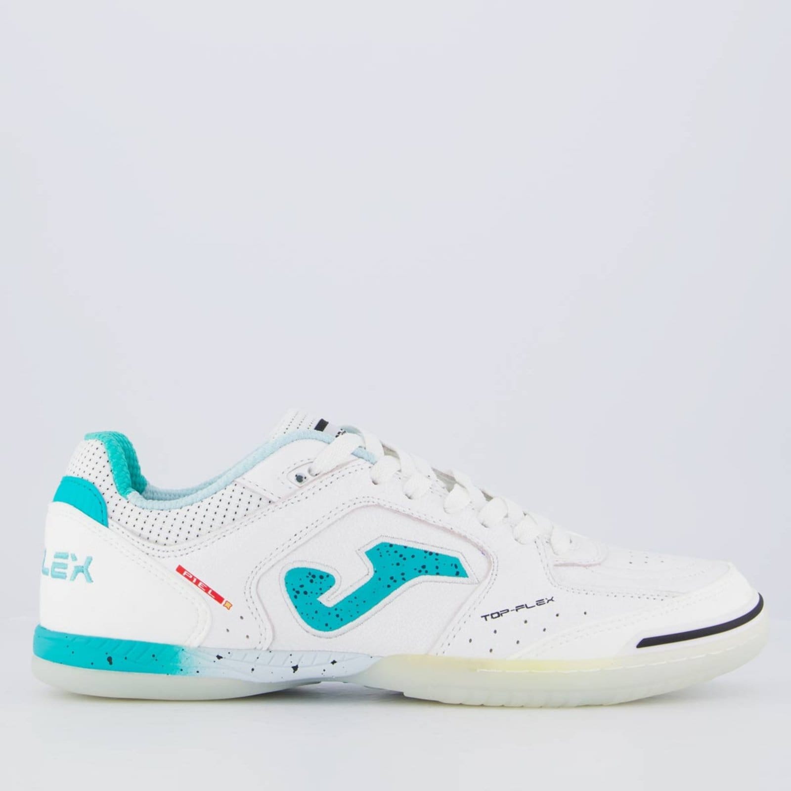 Chuteira Joma Top Flex Futsal Branca e Verde Água