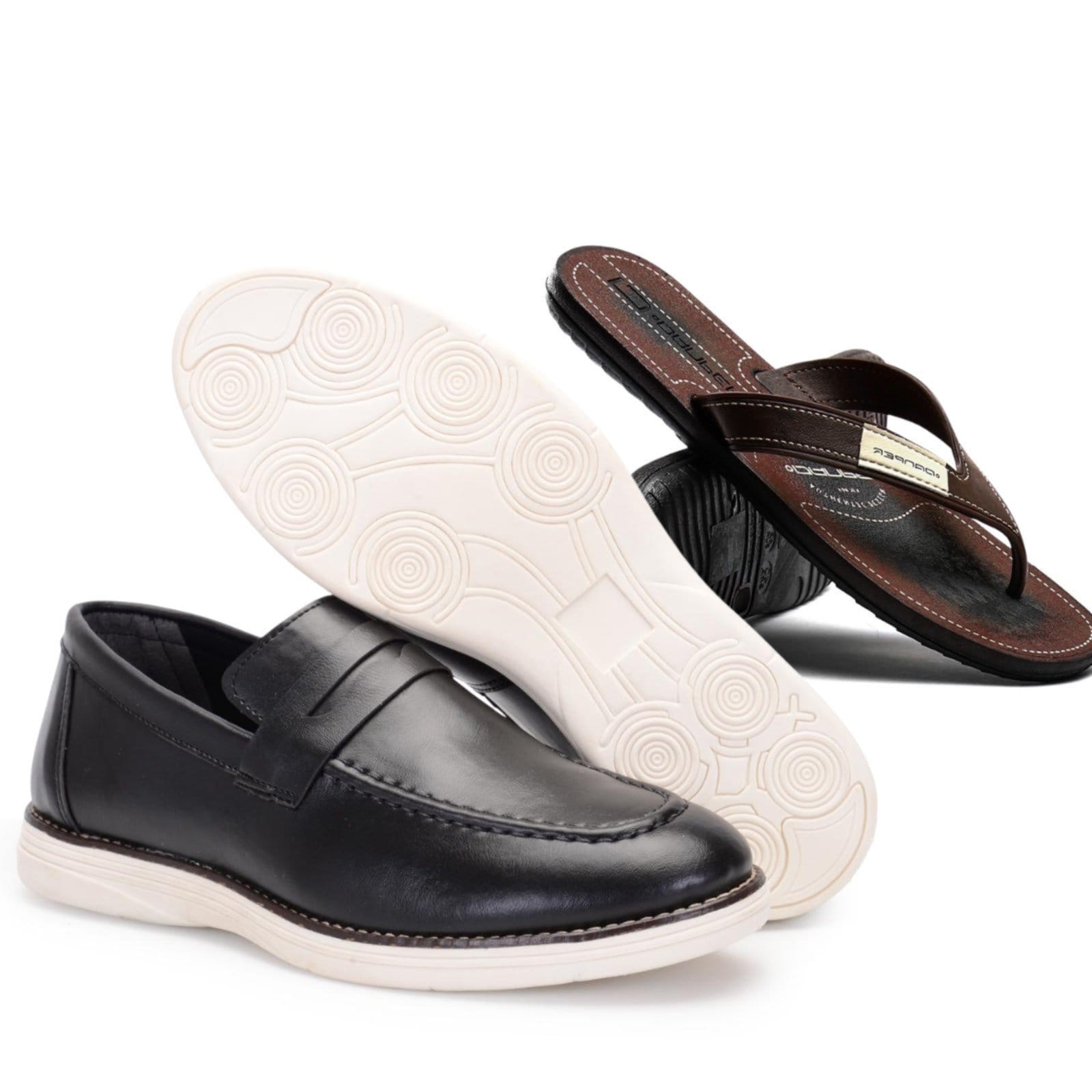 Kit Mocassim Masculino Loafer Verão Sapatofran Com Chinelo Café Versátil Confortável