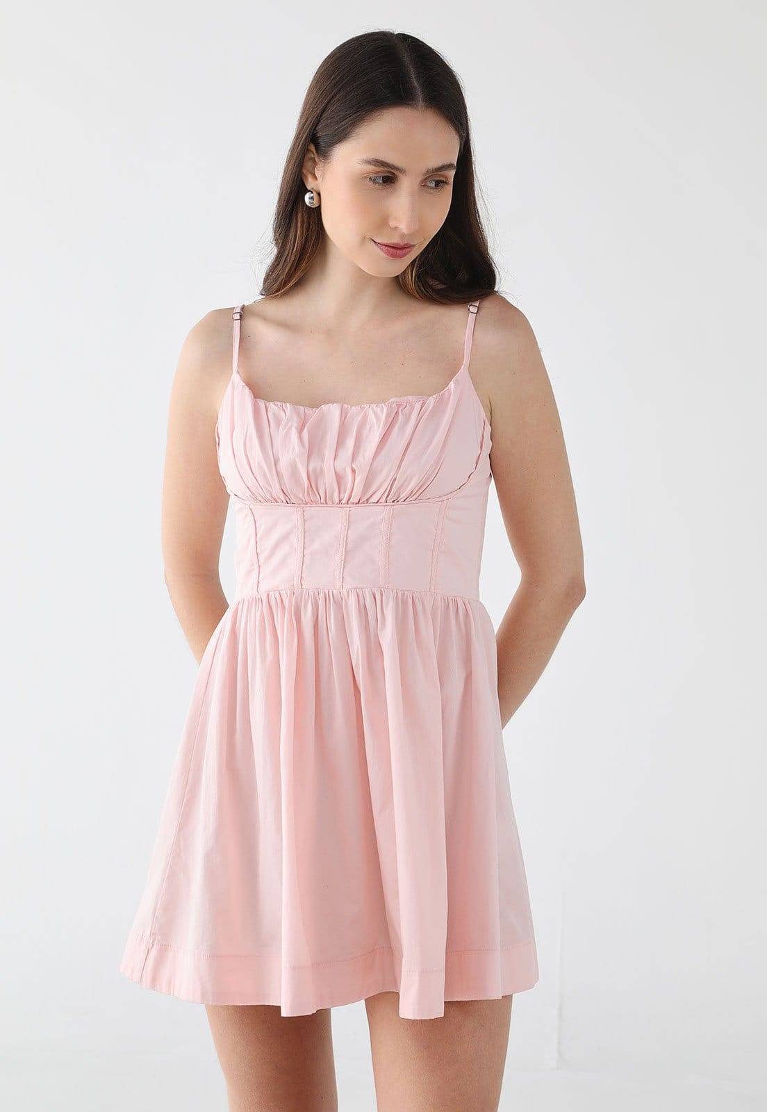 Vestido Feminino FARM Alças Finas Franzido Claro