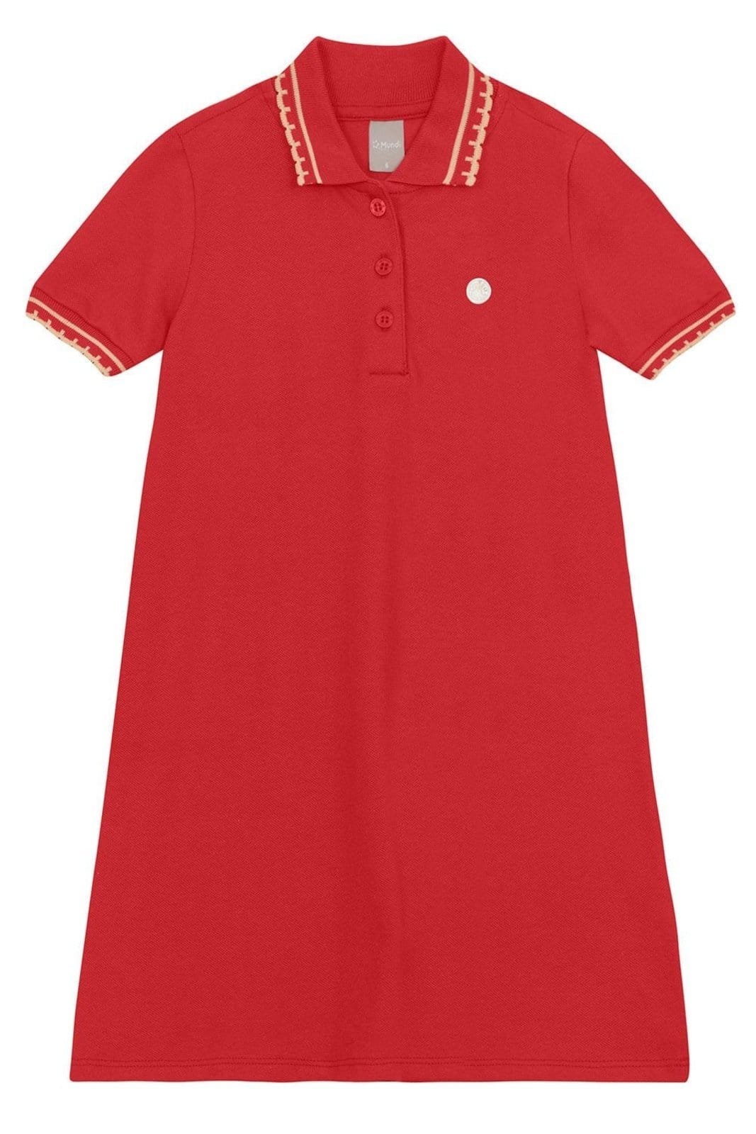 Vista 2 Infantil - Vestido menino em piquet Mundi Brandili vermelho