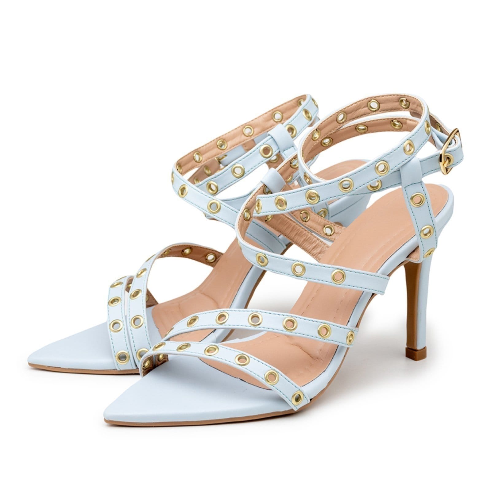 Sandália Social Feminina Bico Folha Salto Alto 6019 Claro