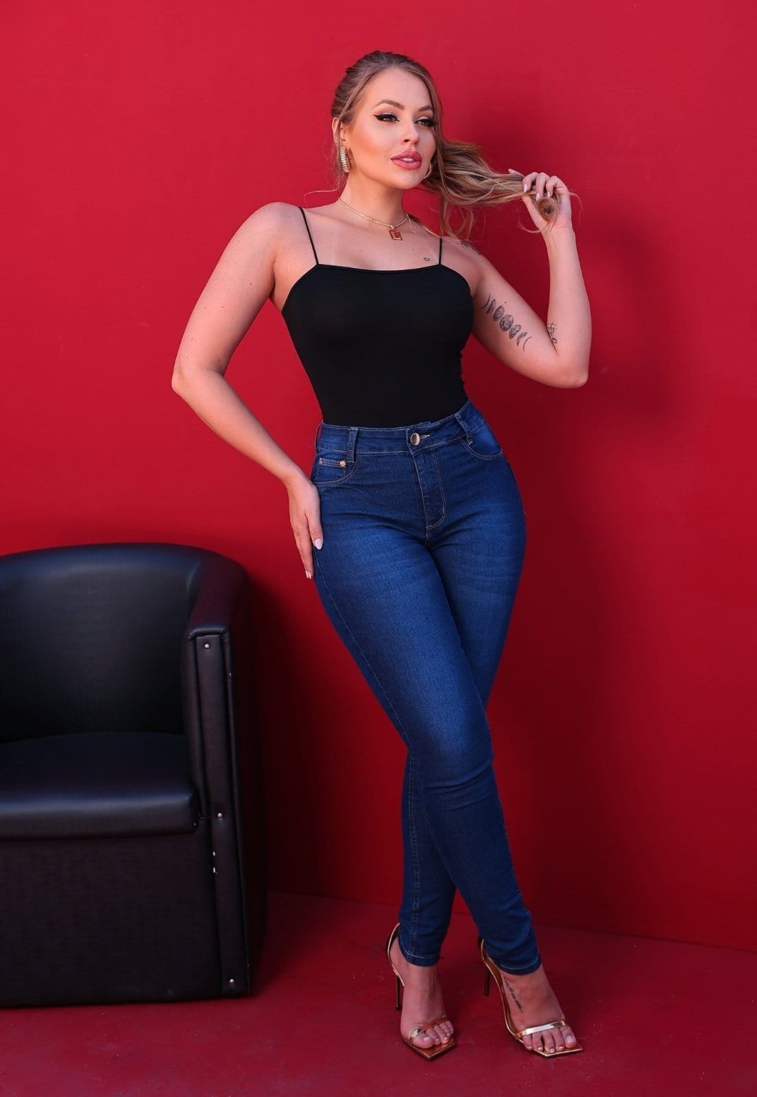 Vista 2 Calça Feminina Jeans Skinny com Bojo Patria Brasil azul