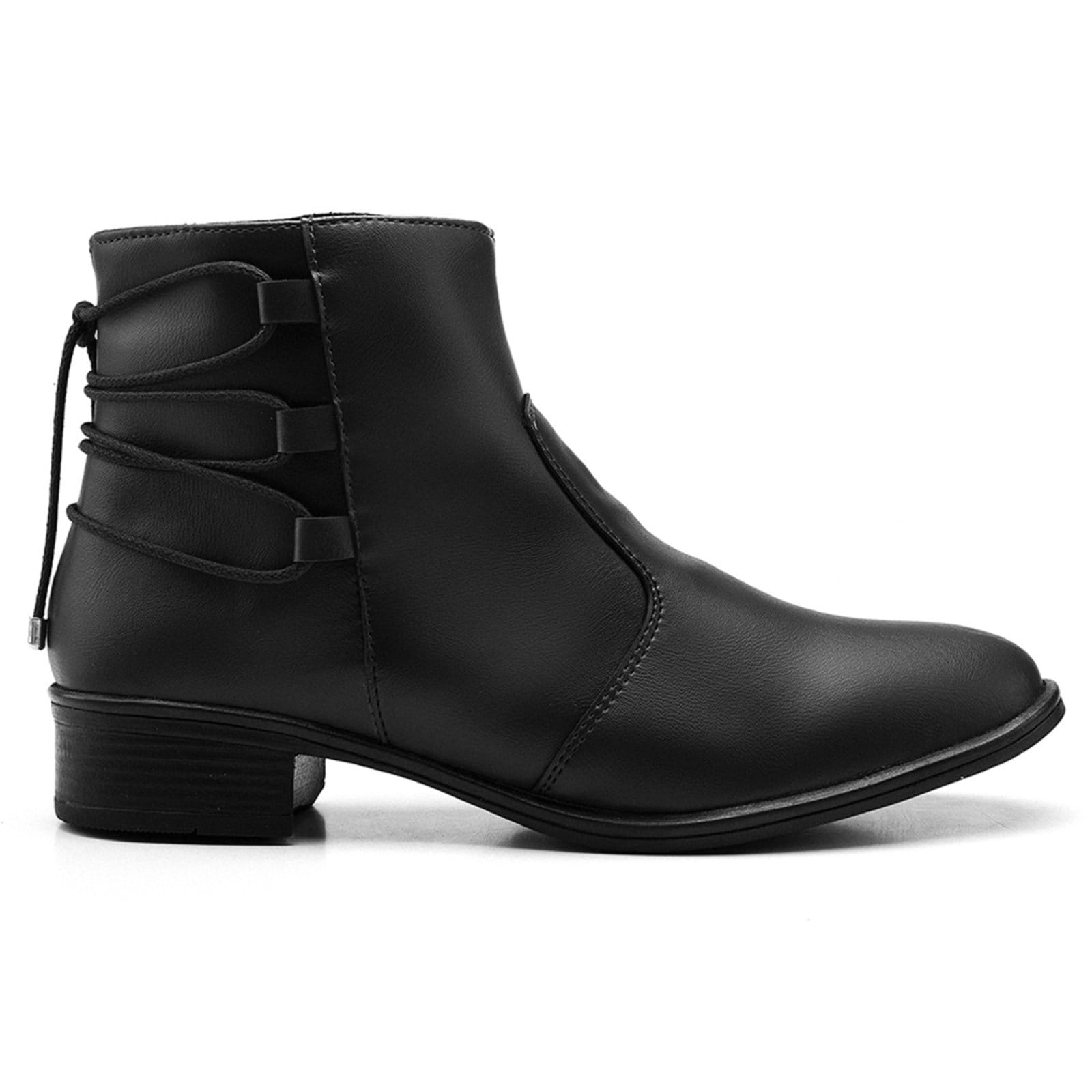 Vista 2 Bota Feminina Cano Baixo Bredeni Coturno Com Ziper Lateral Salto Baixo Detalhe Amarrar BREDENI preto