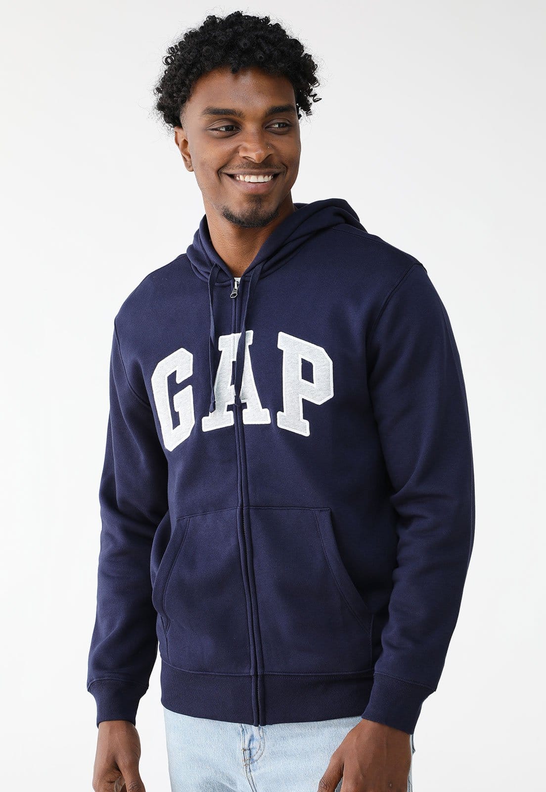 Blusa de Moletom Aberta GAP Reta Com Capuz Azul-Marinho