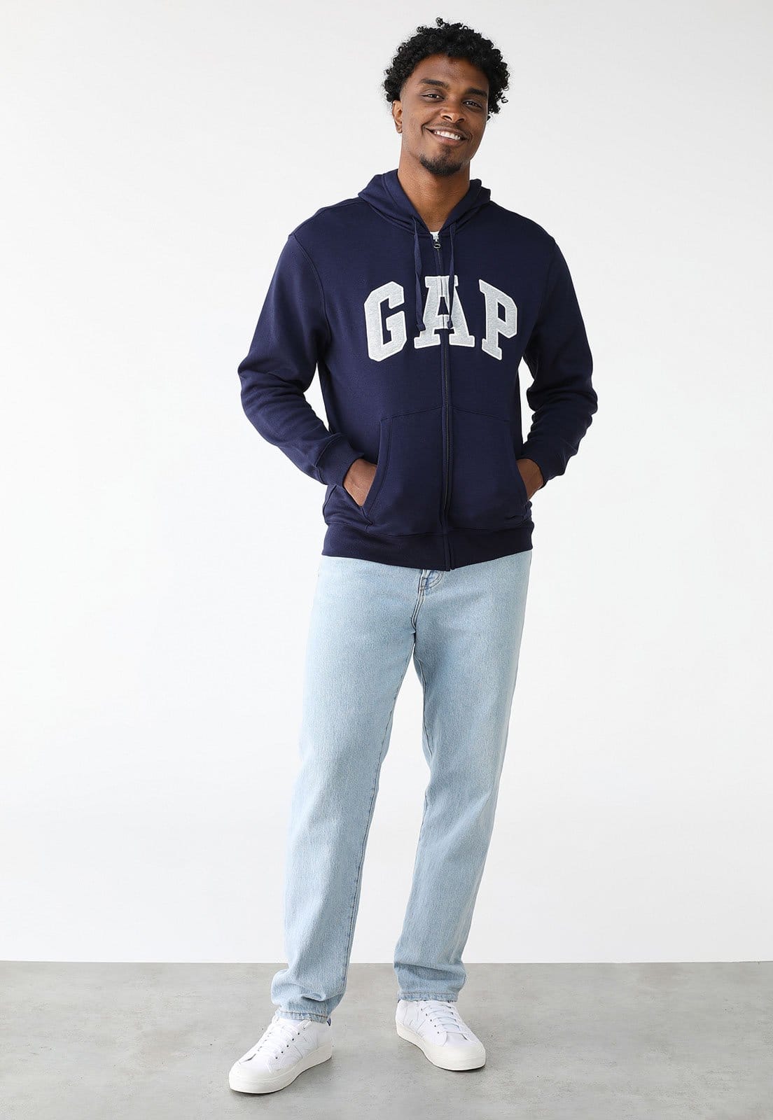 Vista 2 Blusa de Moletom Aberta GAP Reta Com Capuz Azul-Marinho GAP azul marinho