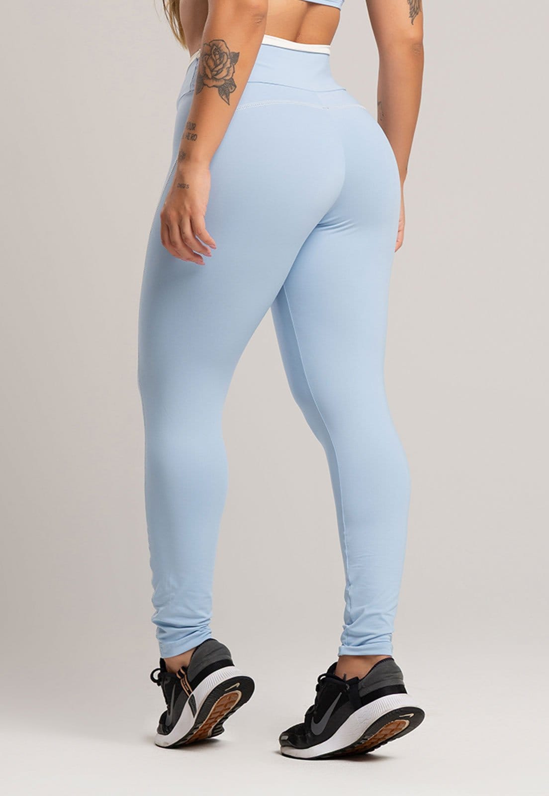 Vista 2 Calça Legging MVB Modas Cós de Vira Cintura Alta Feminina Poliamida Céu Mvb Modas azul