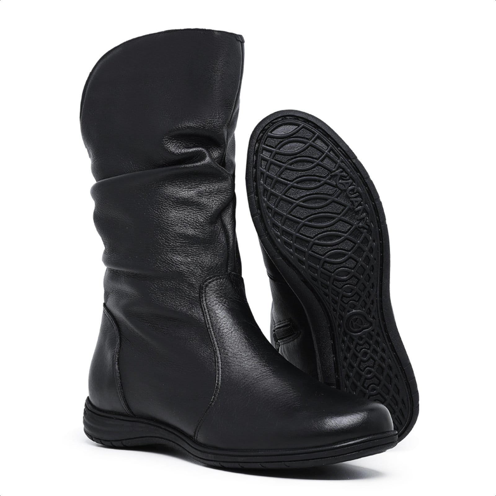 Vista 2 Bota Feminina Cano médio em Couro Legítimo Franzida Lançamento Mod.3900 Lady Mister Couros preto