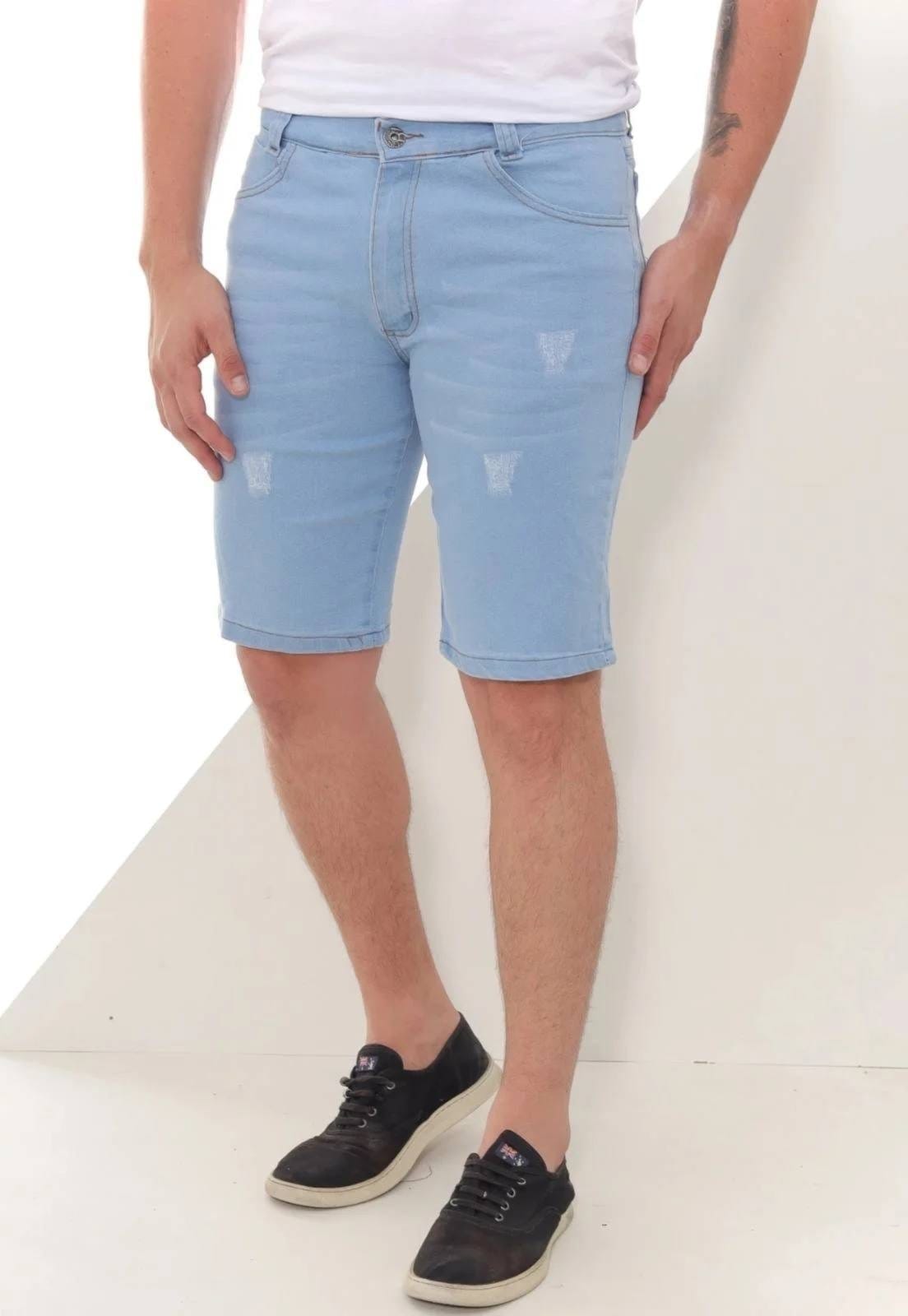 Vista 2 Bermuda Jeans Masculina Premium Fashion com Detalhes Puídos ER ESTILO RENOVADO azul