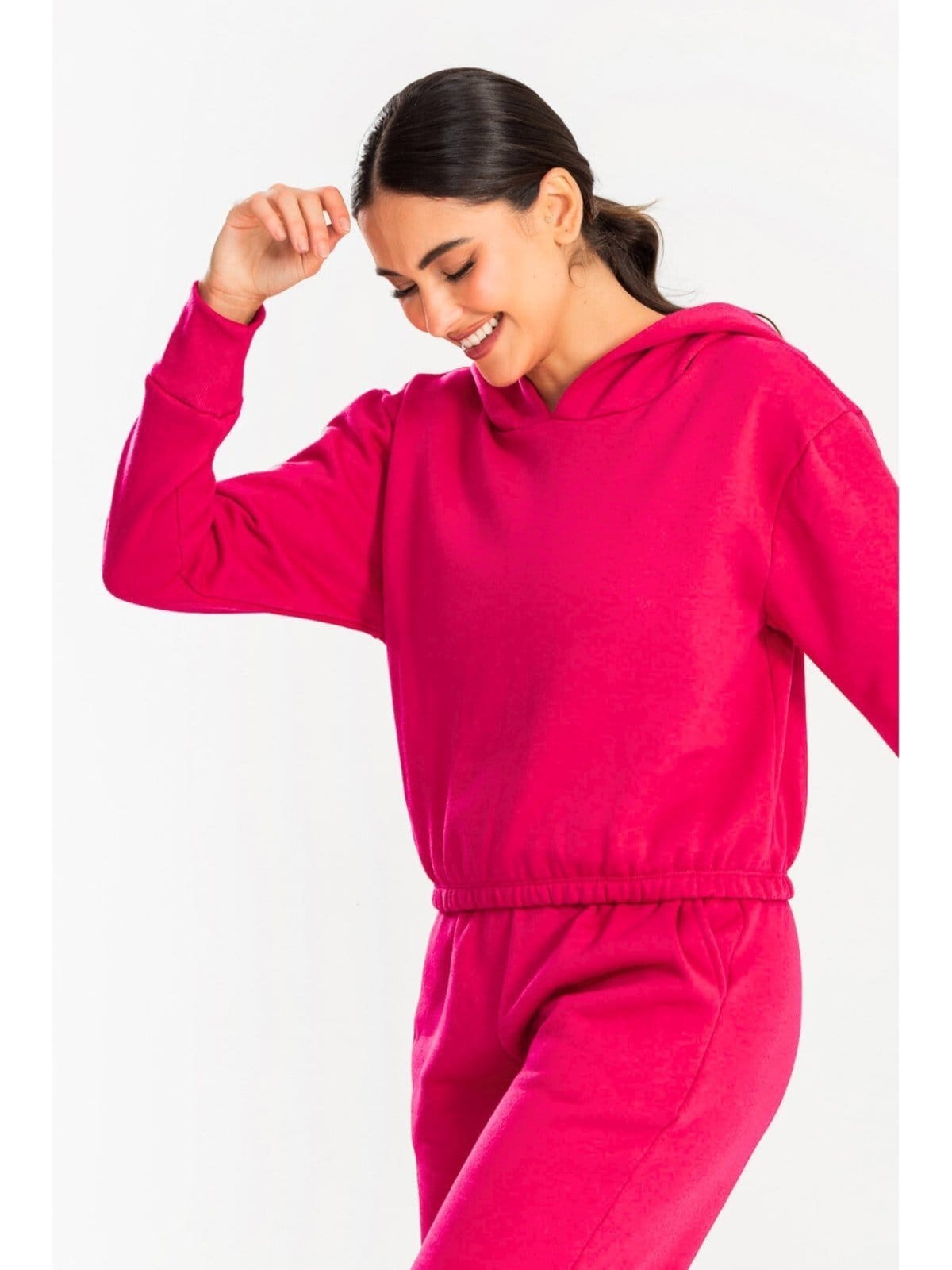 Vista principal Cropped Moletom com Capuz Feminino Rosa Pink Meu Jeans pink rosa